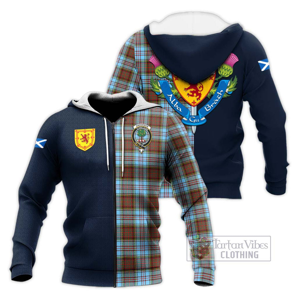 Tartan Vibes Clothing Anderson Ancient Tartan Knitted Hoodie with Scottish Lion Royal Arm Half Style