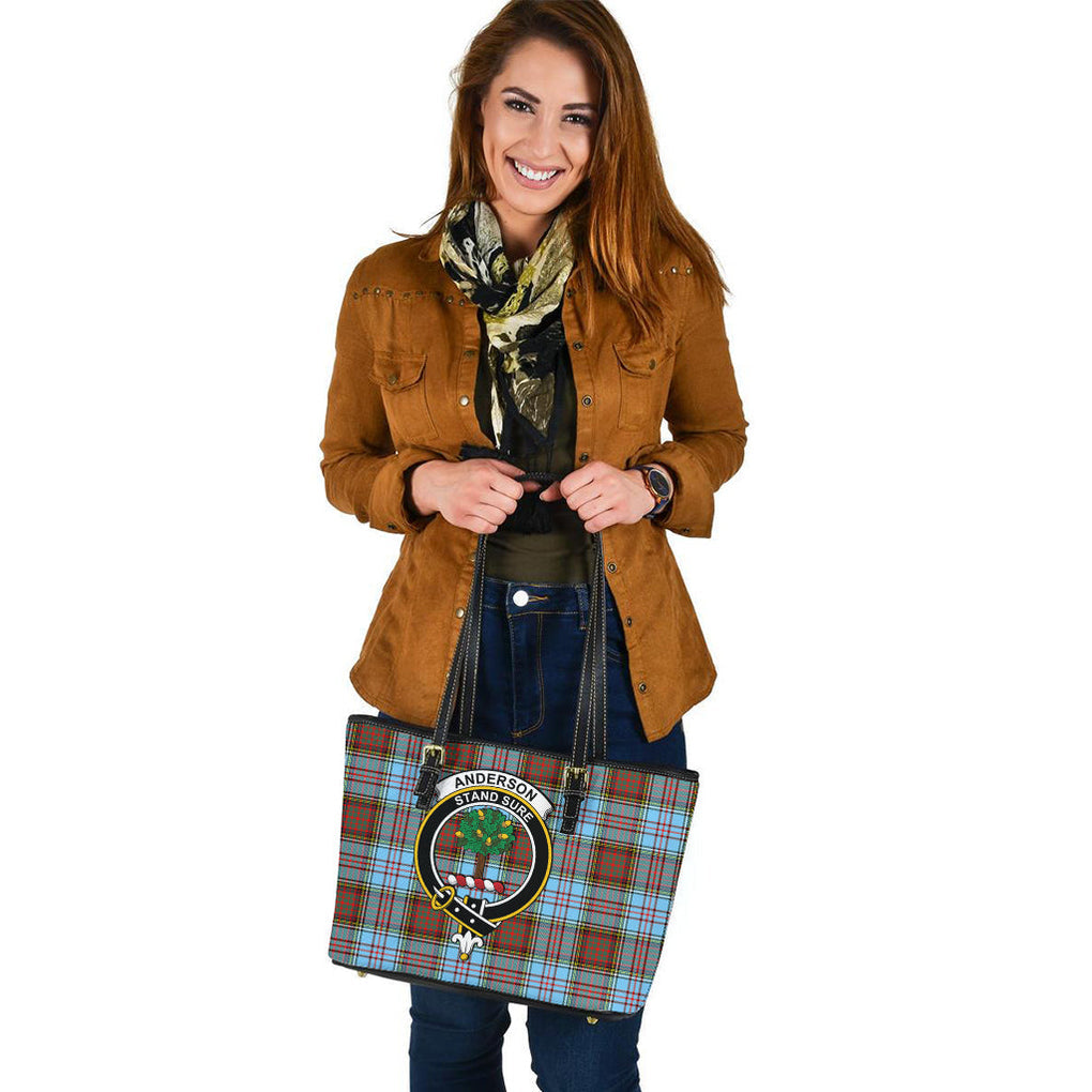 Anderson Ancient Tartan Leather Tote Bag with Family Crest - Tartanvibesclothing