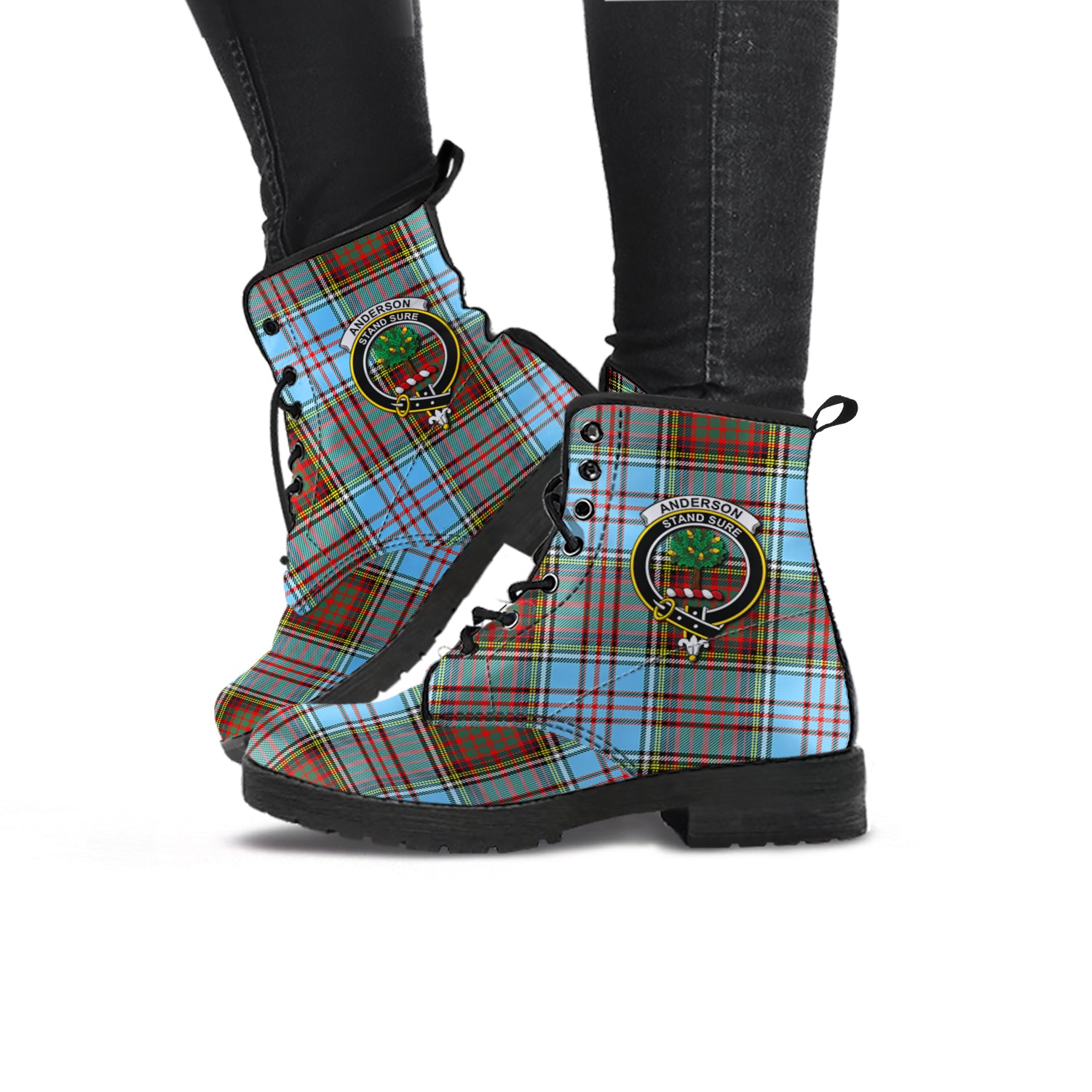 Anderson Ancient Tartan Leather Boots with Family Crest - Tartanvibesclothing