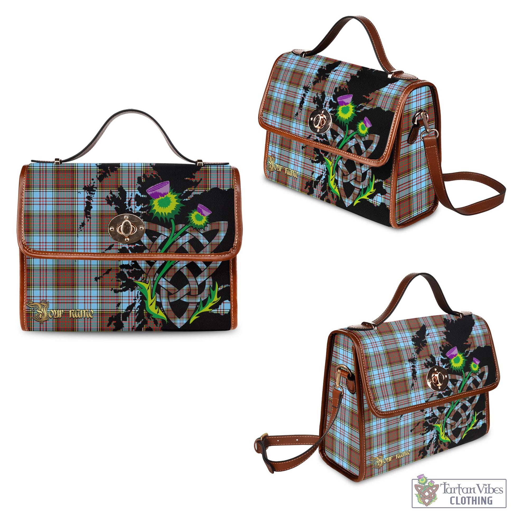 Tartan Vibes Clothing Anderson Ancient Tartan Waterproof Canvas Bag with Scotland Map and Thistle Celtic Accents