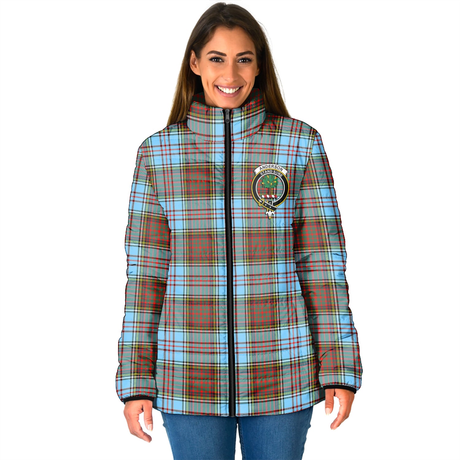 Anderson Ancient Tartan Padded Jacket with Family Crest - Tartan Vibes Clothing