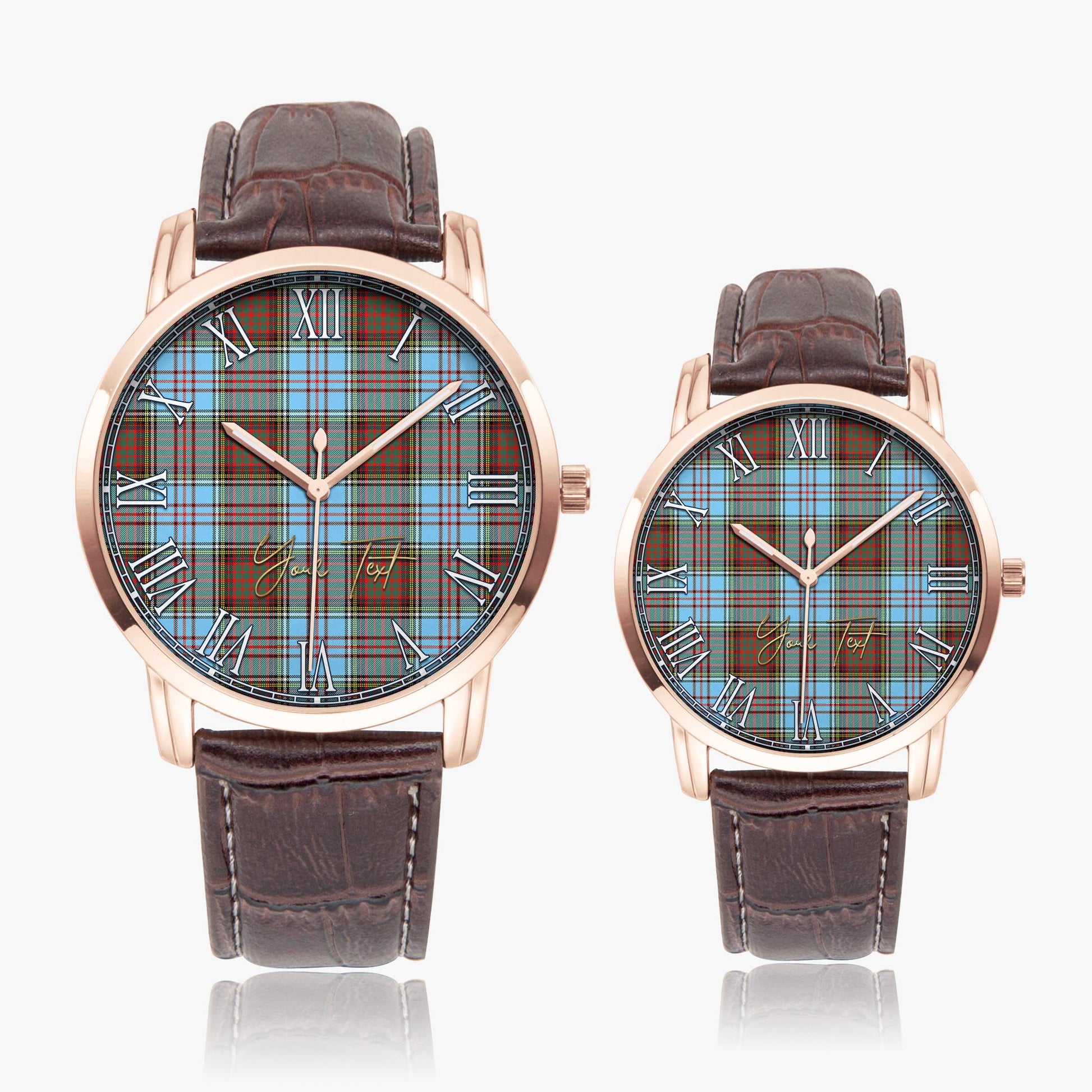 Anderson Ancient Tartan Personalized Your Text Leather Trap Quartz Watch Wide Type Rose Gold Case With Brown Leather Strap - Tartanvibesclothing