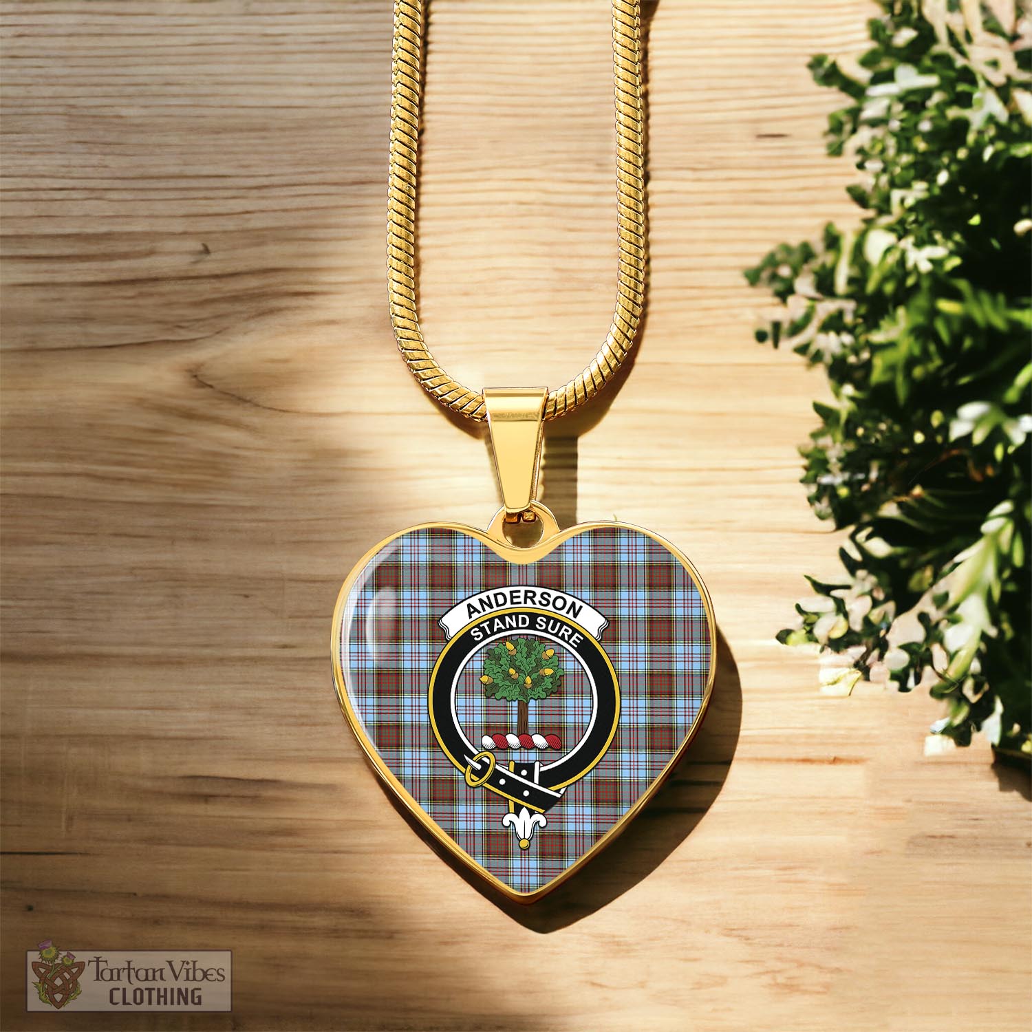 Tartan Vibes Clothing Anderson Ancient Tartan Heart Necklace with Family Crest