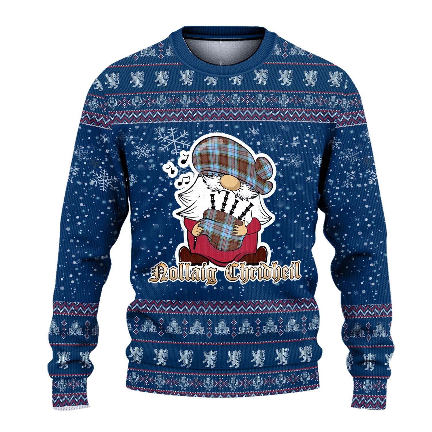 Anderson Ancient Clan Christmas Family Knitted Sweater with Funny Gnome Playing Bagpipes - Tartanvibesclothing