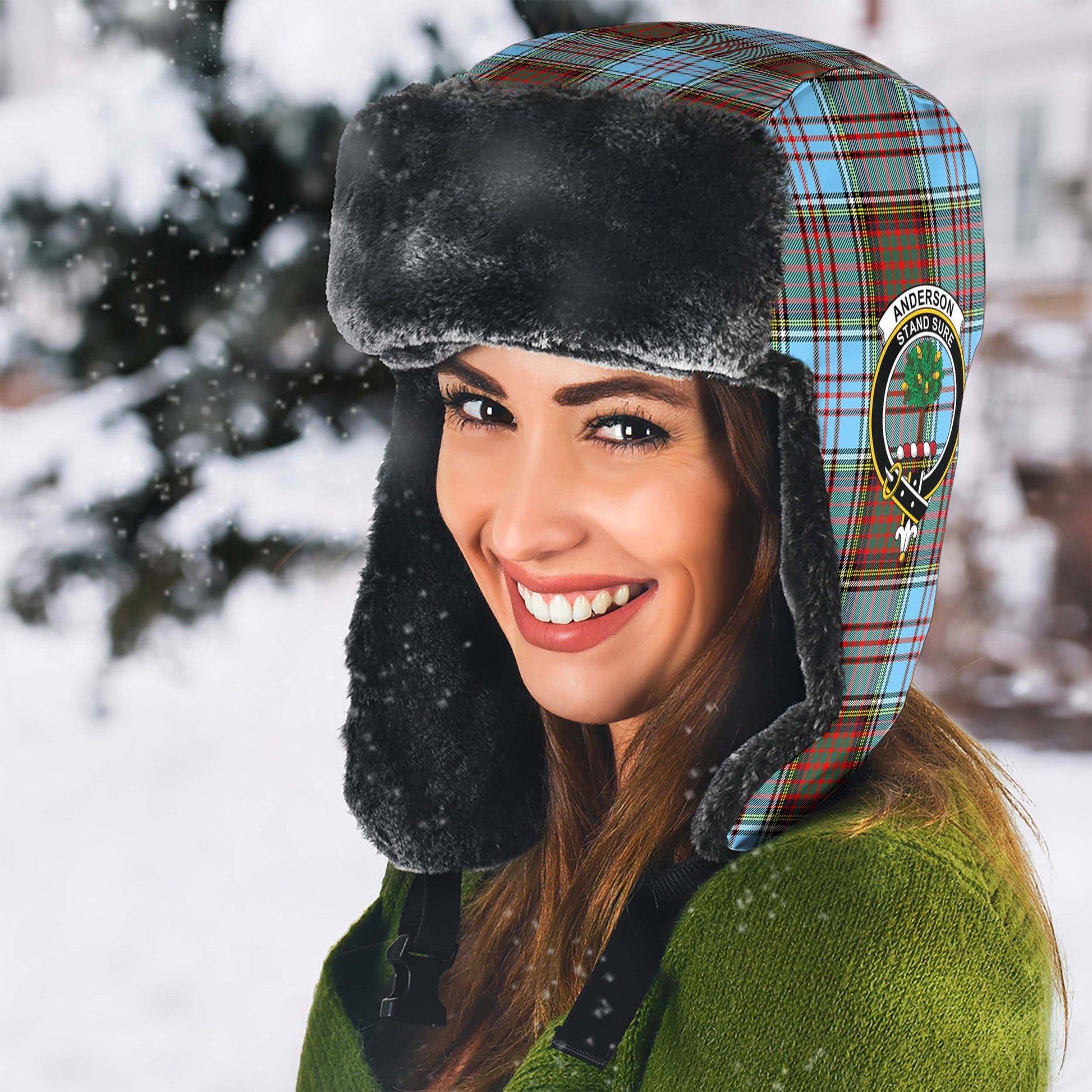 Anderson Ancient Tartan Winter Trapper Hat with Family Crest - Tartanvibesclothing