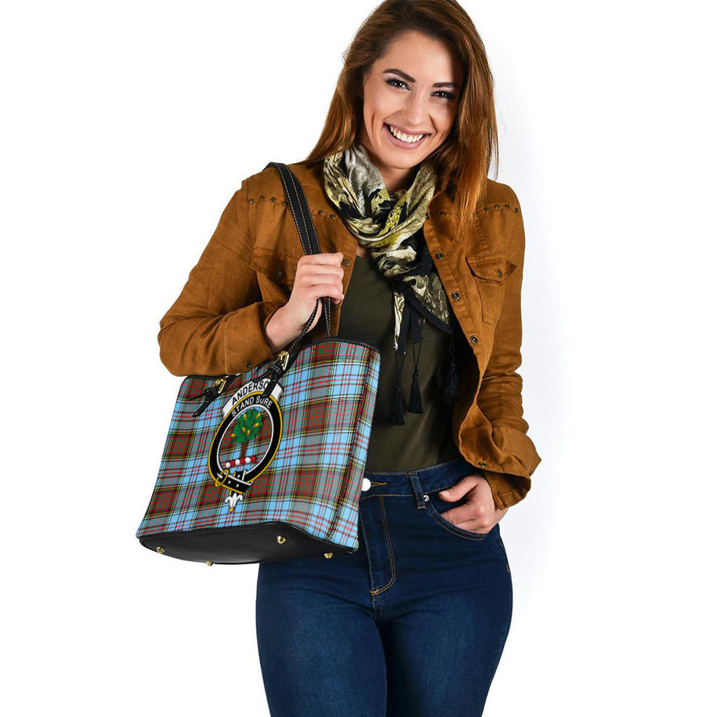 Anderson Ancient Tartan Leather Tote Bag with Family Crest - Tartanvibesclothing