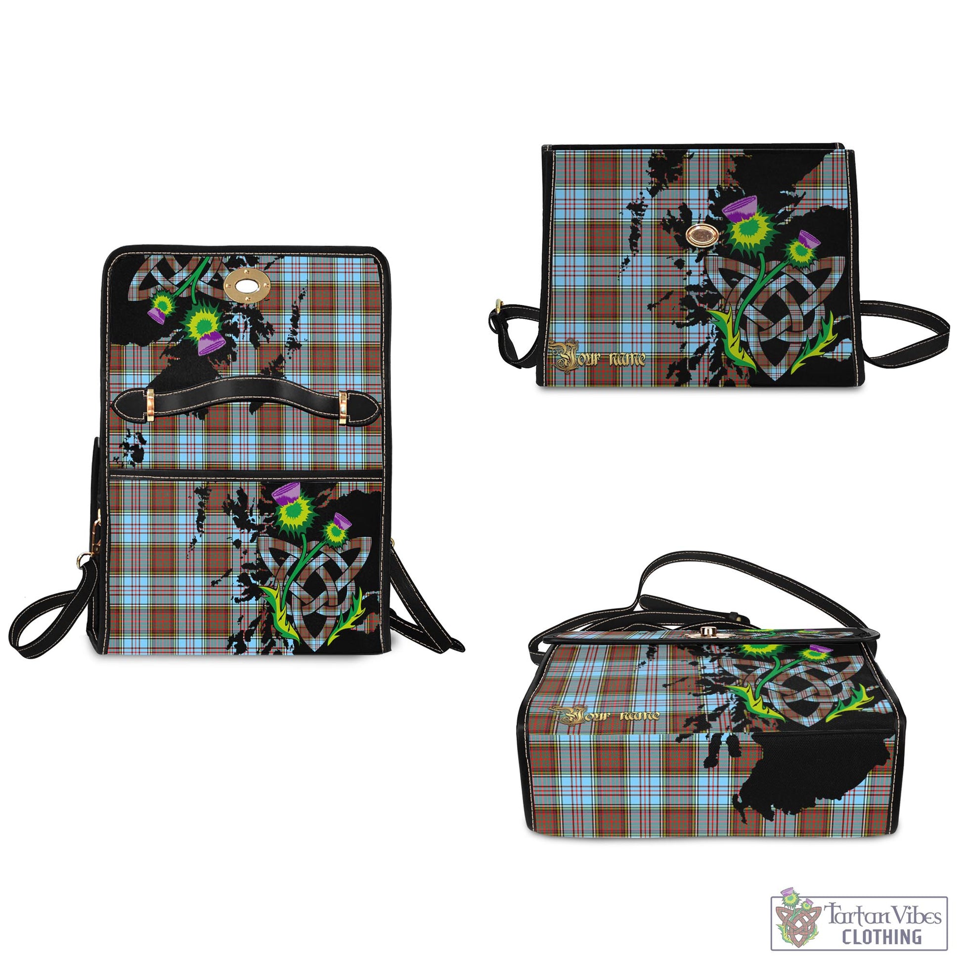 Tartan Vibes Clothing Anderson Ancient Tartan Waterproof Canvas Bag with Scotland Map and Thistle Celtic Accents