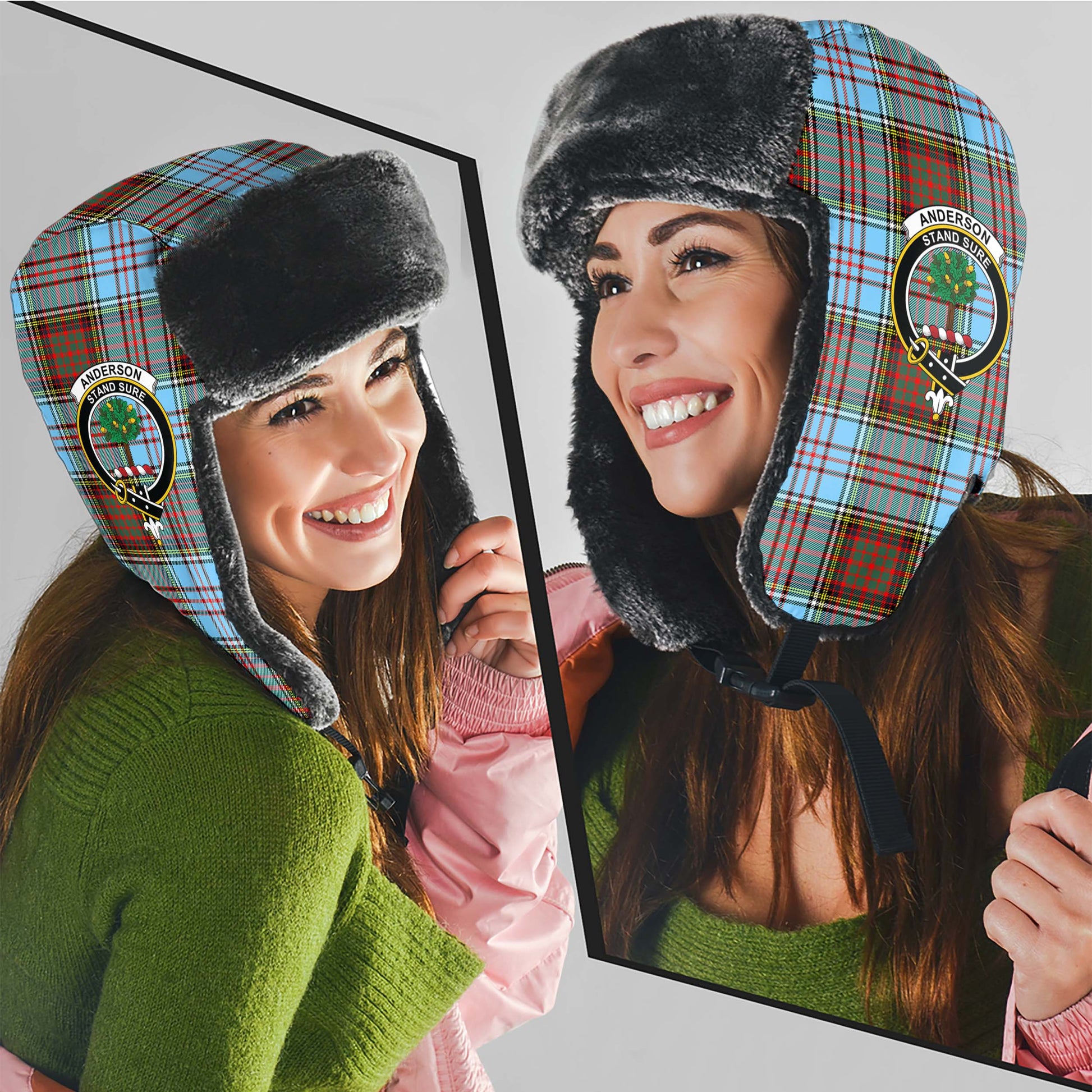 Anderson Ancient Tartan Winter Trapper Hat with Family Crest - Tartanvibesclothing