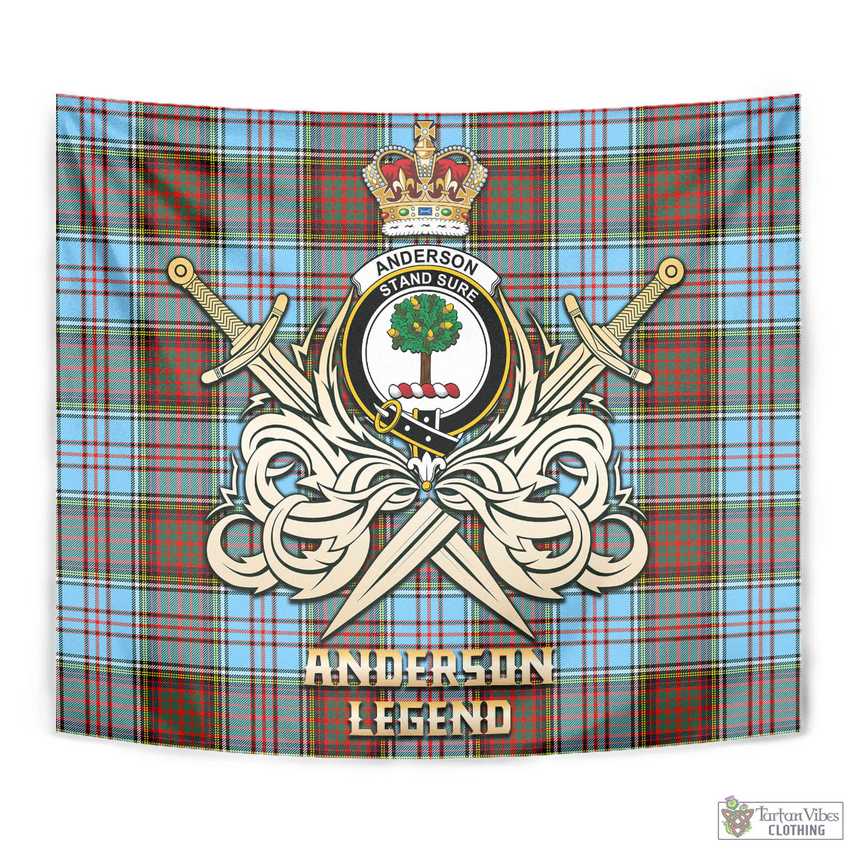 Tartan Vibes Clothing Anderson Ancient Tartan Tapestry with Clan Crest and the Golden Sword of Courageous Legacy