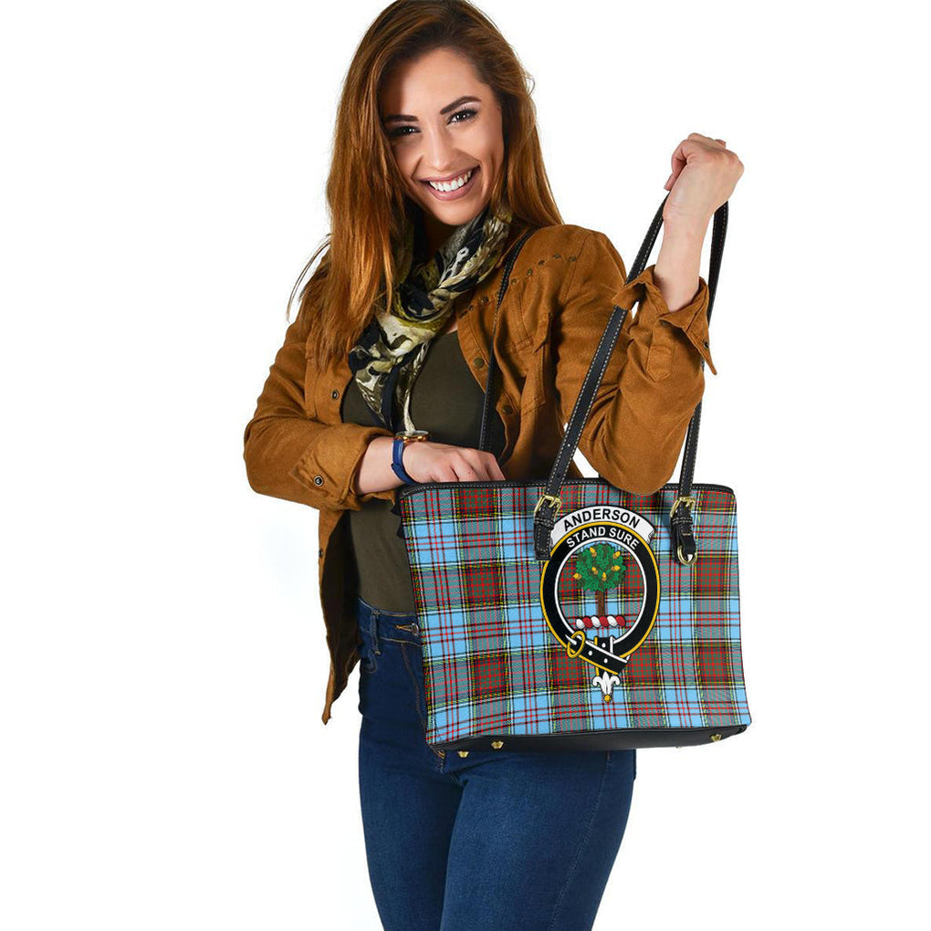 Anderson Ancient Tartan Leather Tote Bag with Family Crest - Tartanvibesclothing