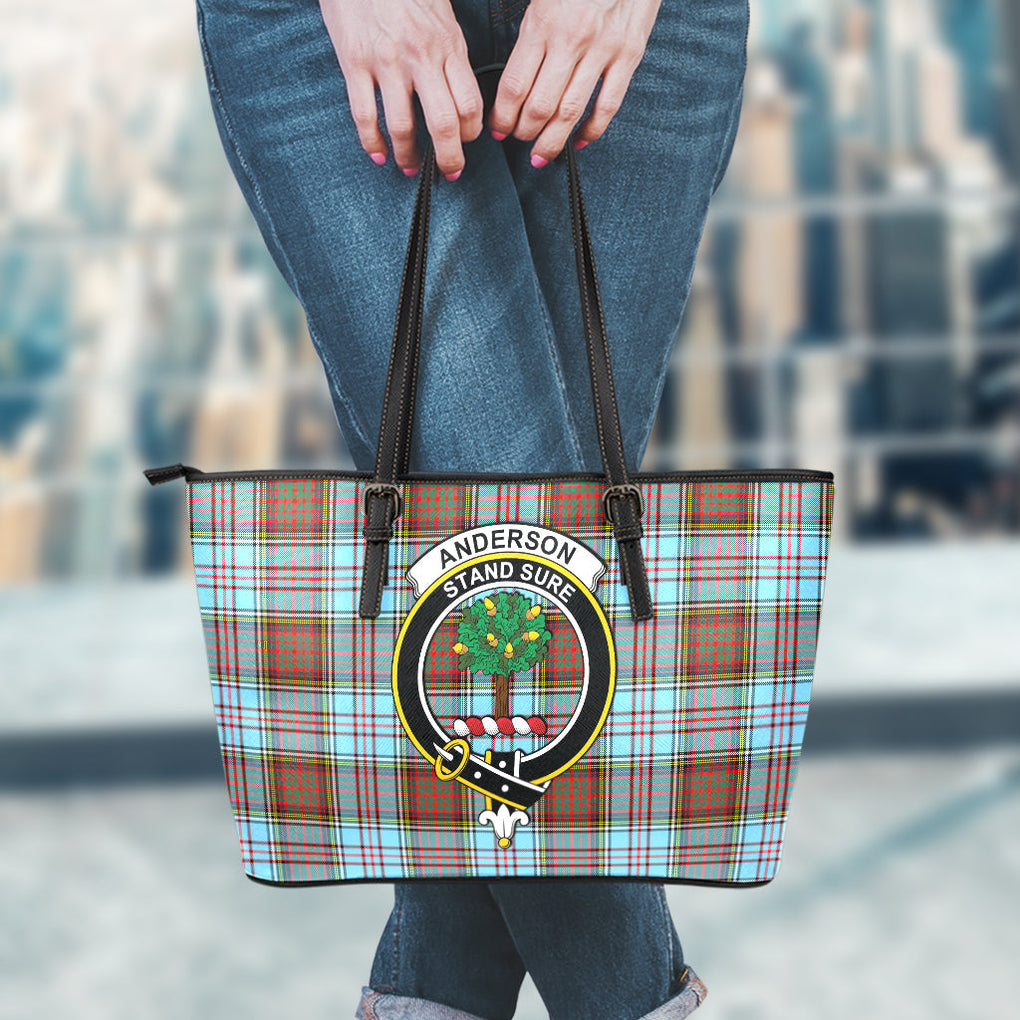 Anderson Ancient Tartan Leather Tote Bag with Family Crest - Tartanvibesclothing