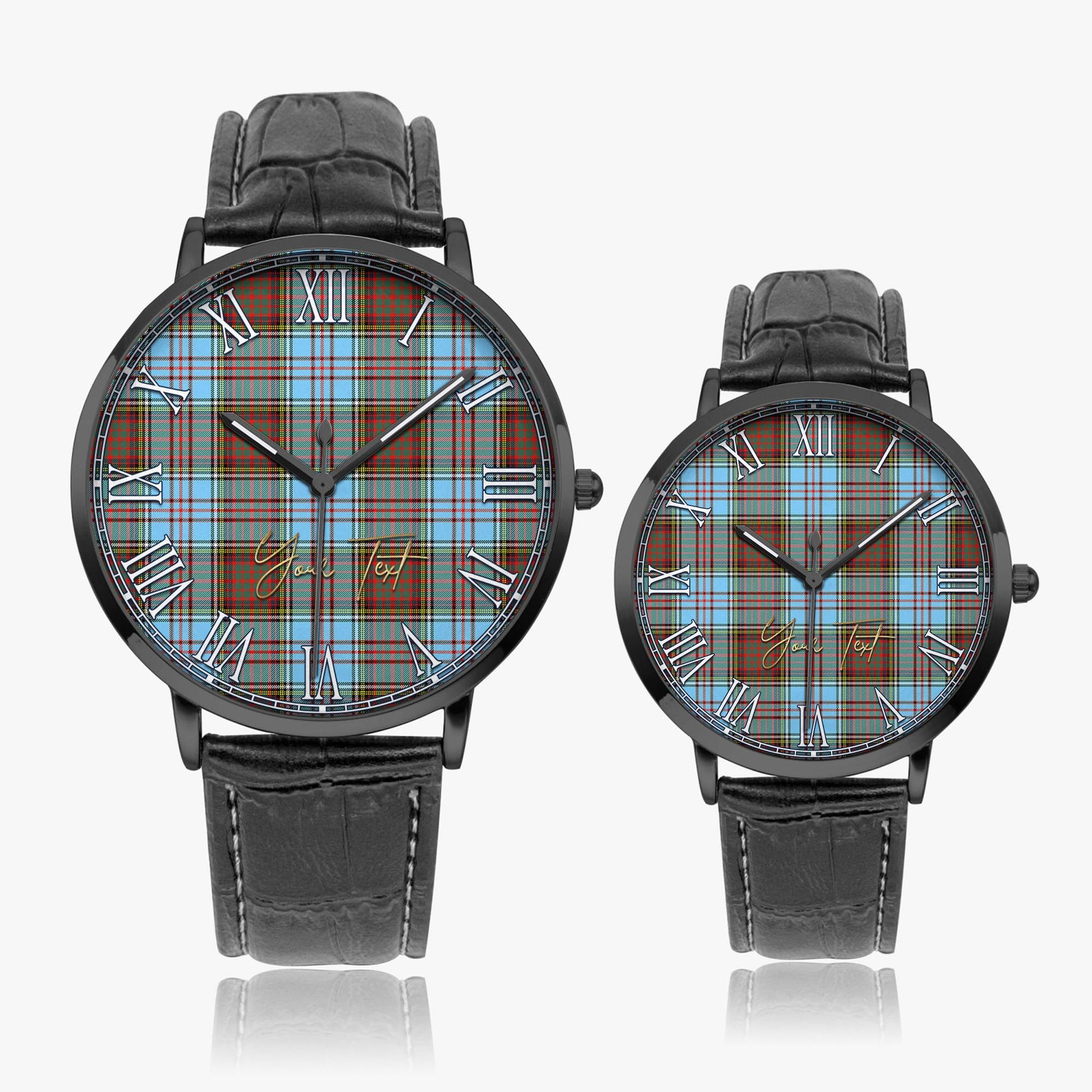 Anderson Ancient Tartan Personalized Your Text Leather Trap Quartz Watch Ultra Thin Black Case With Black Leather Strap - Tartanvibesclothing