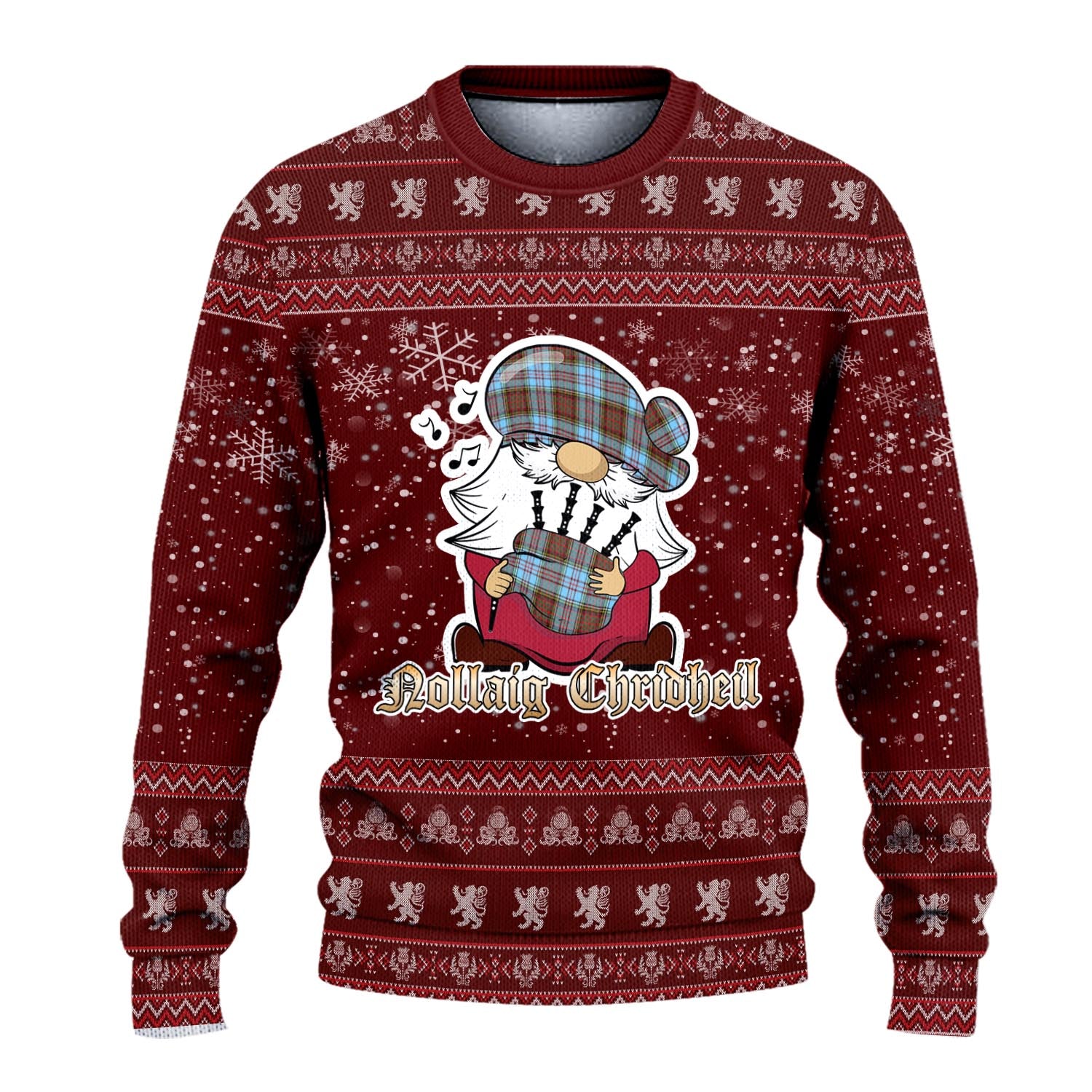 Anderson Ancient Clan Christmas Family Knitted Sweater with Funny Gnome Playing Bagpipes - Tartanvibesclothing