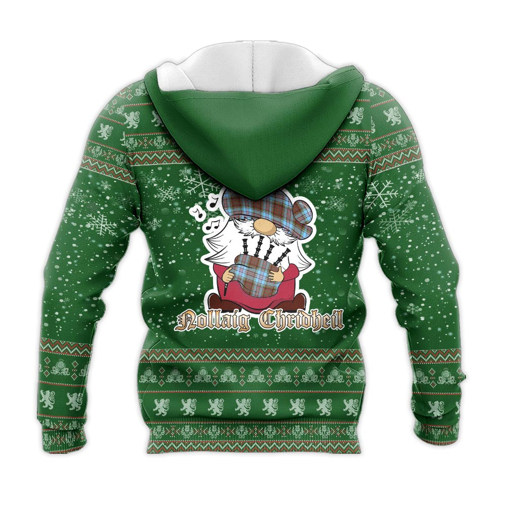 Anderson Ancient Clan Christmas Knitted Hoodie with Funny Gnome Playing Bagpipes - Tartanvibesclothing