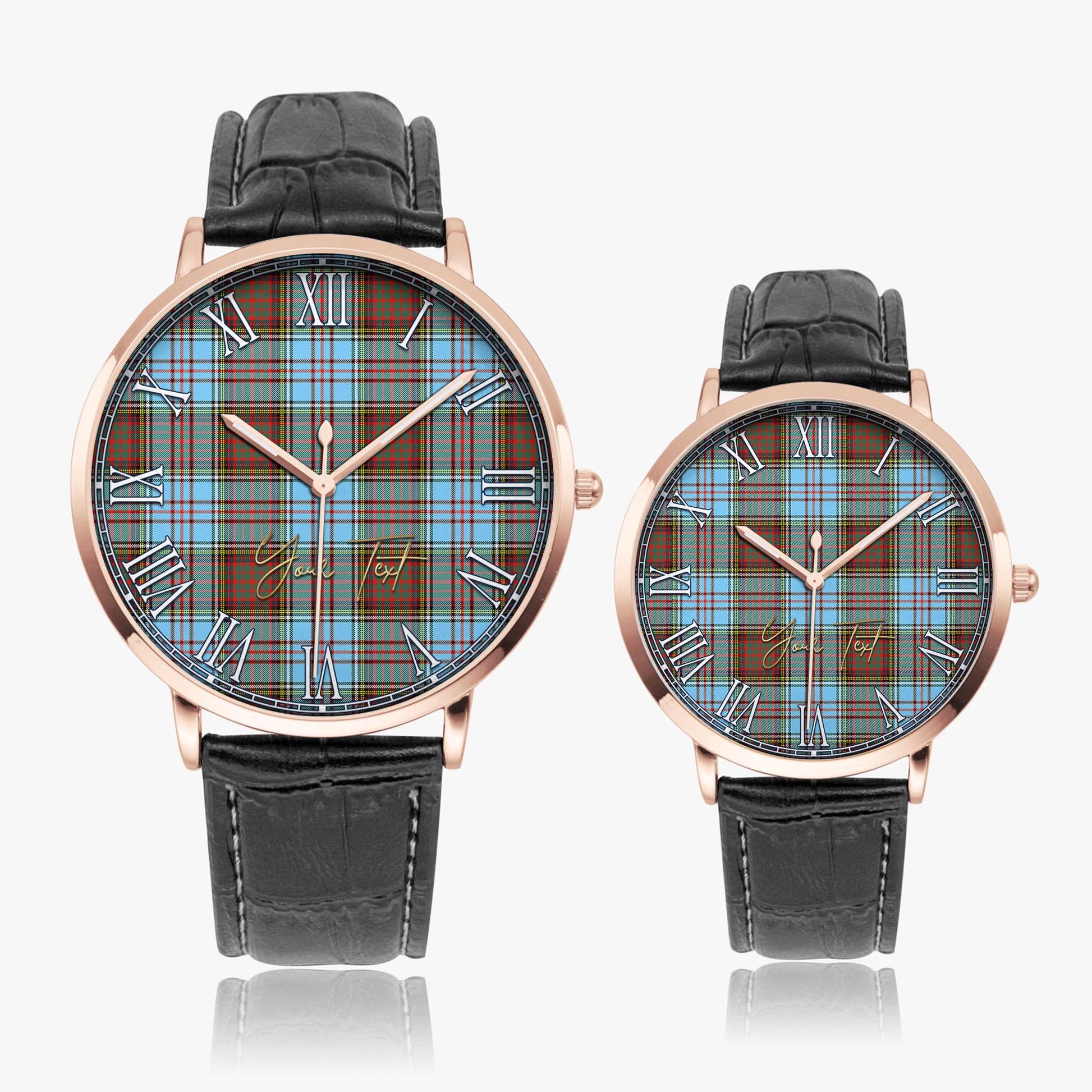 Anderson Ancient Tartan Personalized Your Text Leather Trap Quartz Watch Ultra Thin Rose Gold Case With Black Leather Strap - Tartanvibesclothing