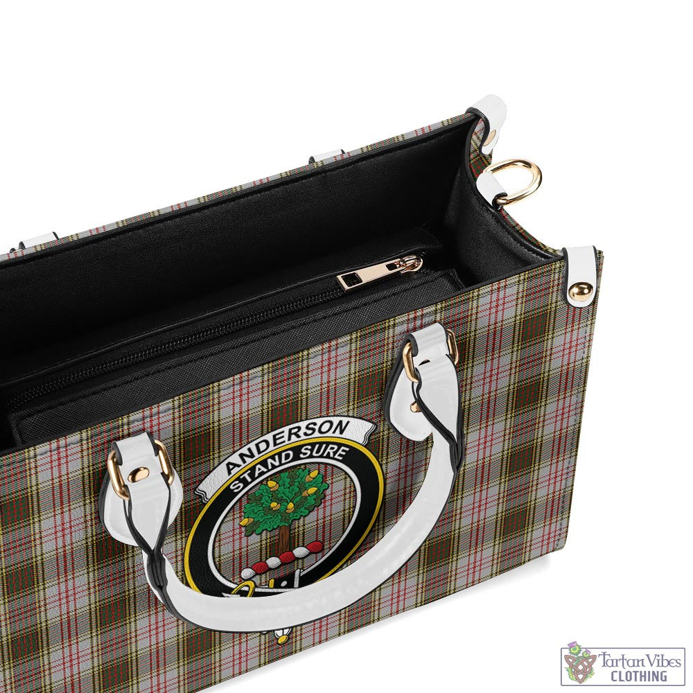 Tartan Vibes Clothing Anderson Dress Tartan Luxury Leather Handbags with Family Crest