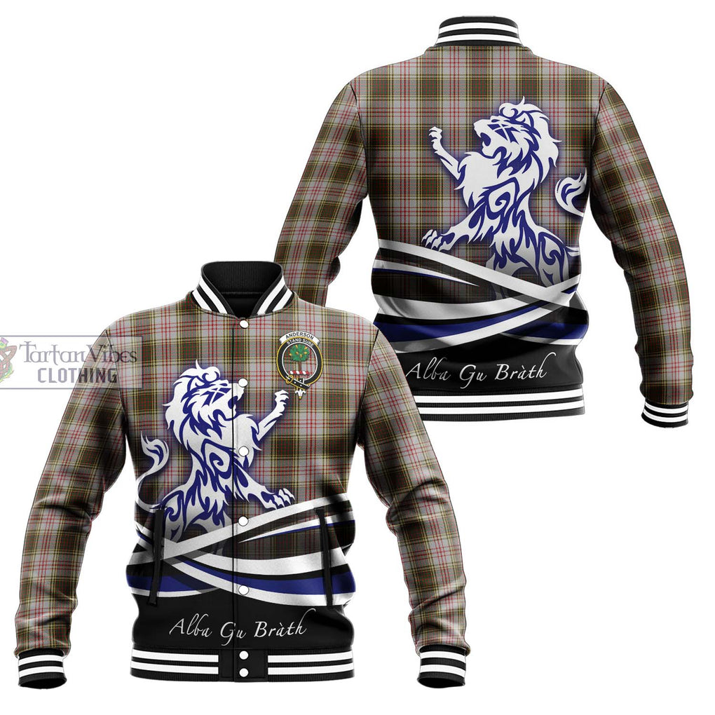 Anderson Dress Tartan Baseball Jacket with Alba Gu Brath Regal Lion Emblem Unisex - Tartanvibesclothing Shop