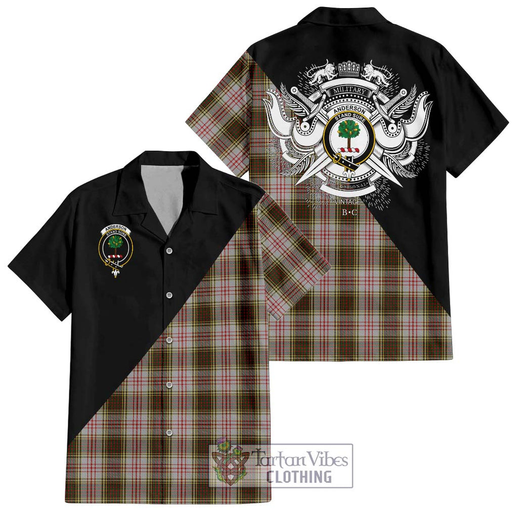 Anderson Dress Tartan Short Sleeve Button Shirt with Family Crest and Military Logo Style Kid - Tartanvibesclothing Shop