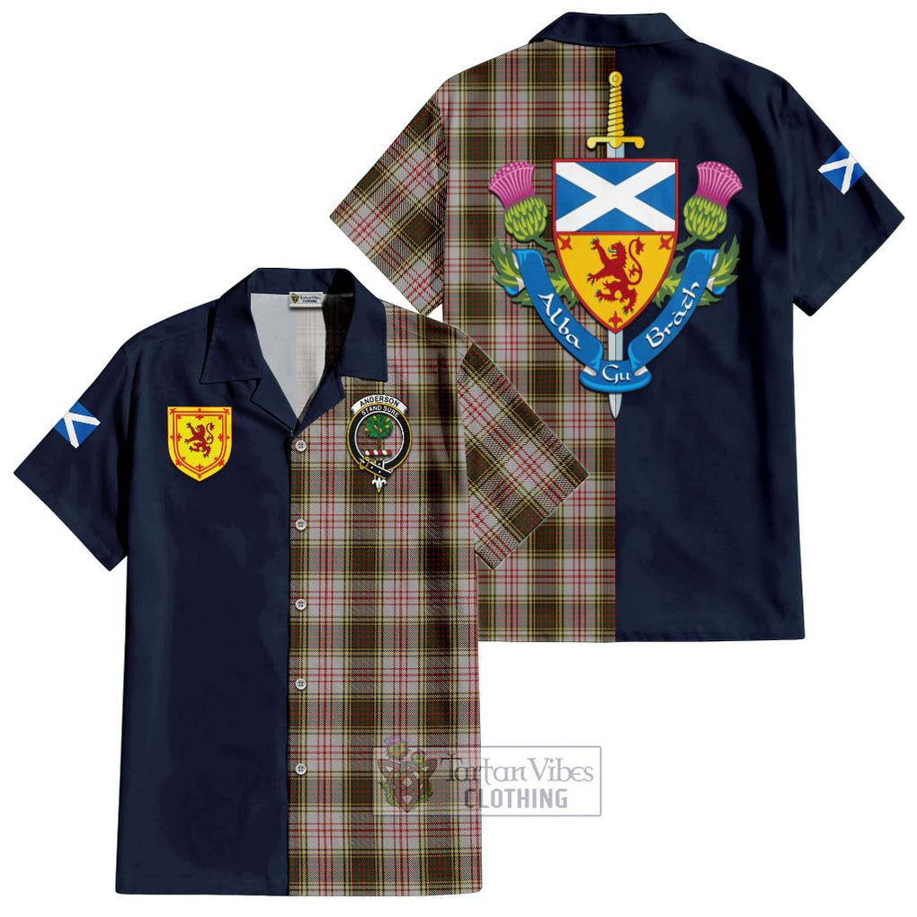 Tartan Vibes Clothing Anderson Dress Tartan Short Sleeve Button Shirt with Scottish Lion Royal Arm Half Style