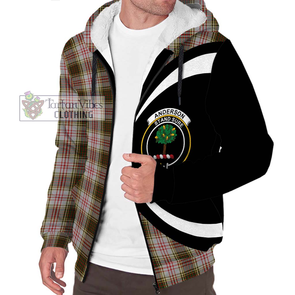 Anderson Dress Tartan Sherpa Hoodie with Family Crest Circle Style Unisex S - Tartan Vibes Clothing