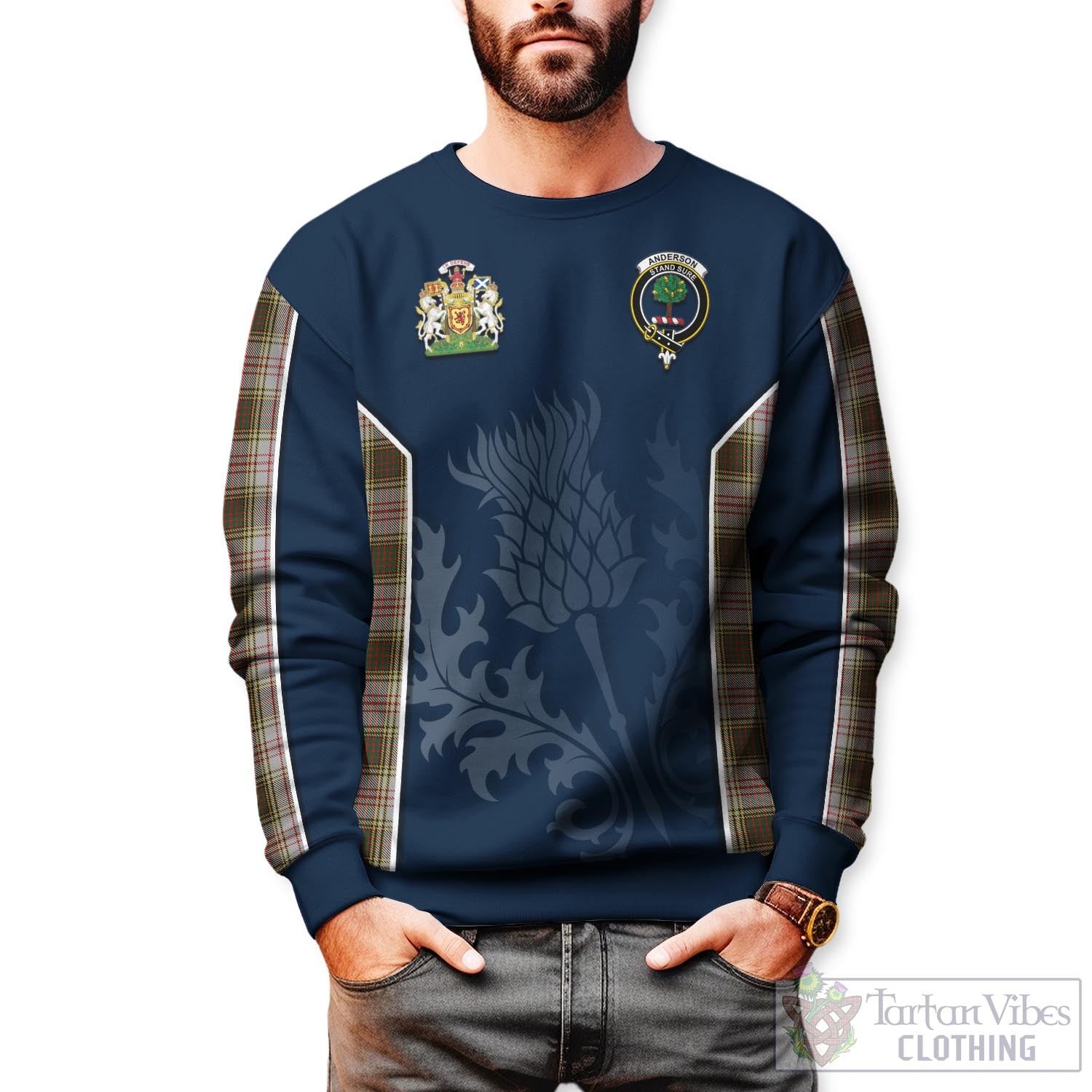 Tartan Vibes Clothing Anderson Dress Tartan Sweatshirt with Family Crest and Scottish Thistle Vibes Sport Style