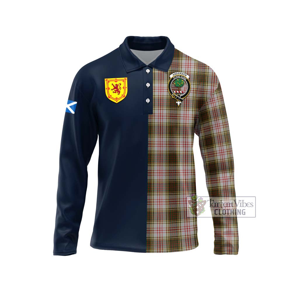 Tartan Vibes Clothing Anderson Dress Tartan Long Sleeve Polo Shirt with Scottish Lion Royal Arm Half Style