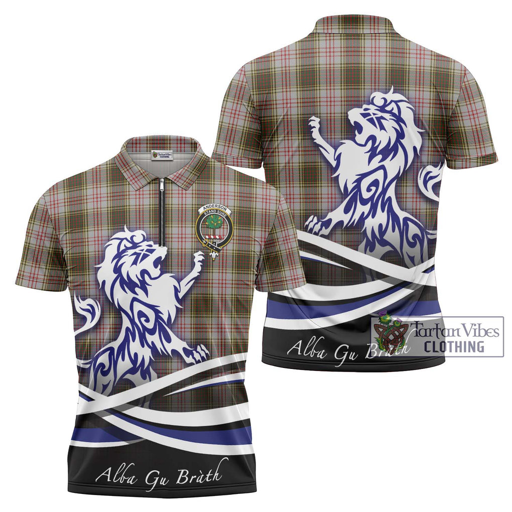 Anderson Dress Tartan Zipper Polo Shirt with Alba Gu Brath Regal Lion Emblem Unisex - Tartanvibesclothing Shop