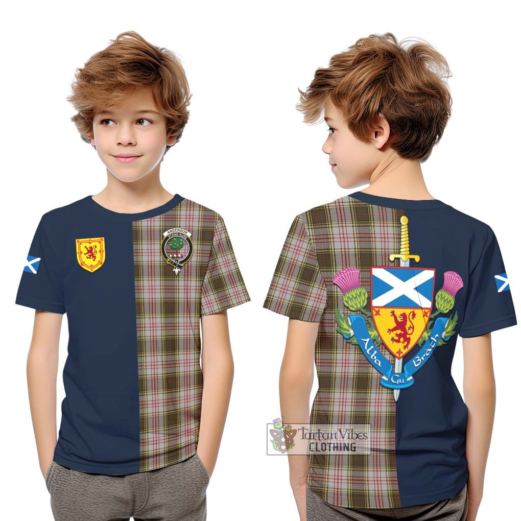 Tartan Vibes Clothing Anderson Dress Tartan Kid T-Shirt with Scottish Lion Royal Arm Half Style