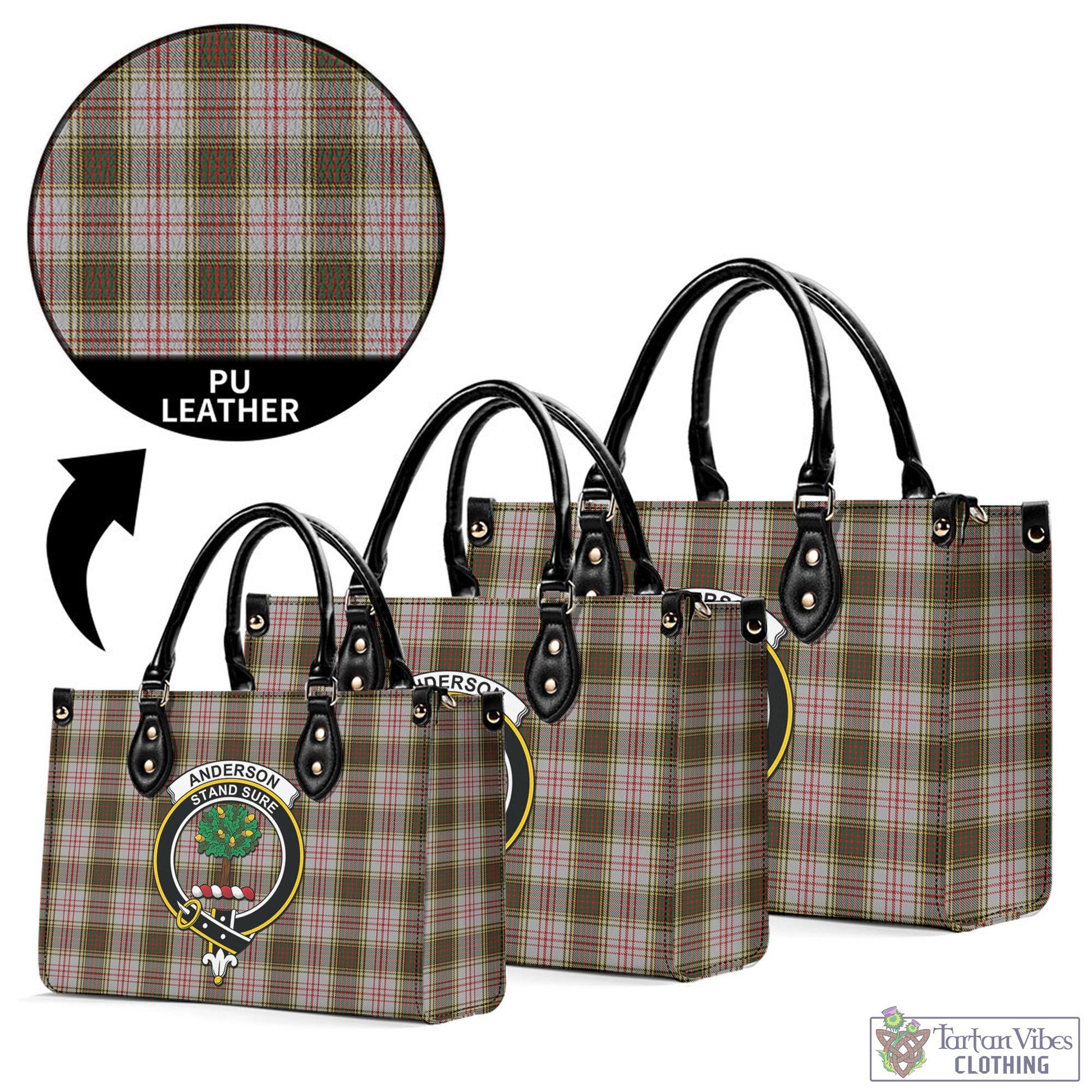 Tartan Vibes Clothing Anderson Dress Tartan Luxury Leather Handbags with Family Crest