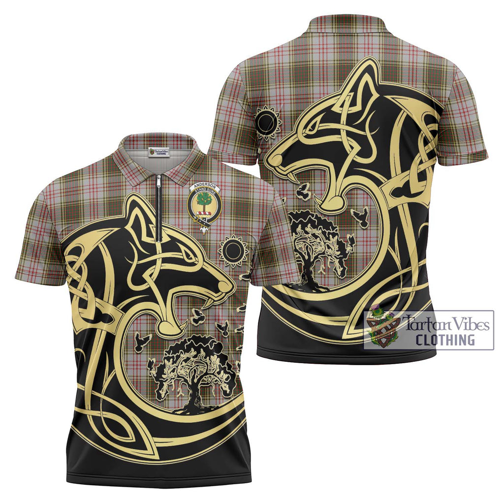 Anderson Dress Tartan Zipper Polo Shirt with Family Crest Celtic Wolf Style Unisex - Tartanvibesclothing Shop