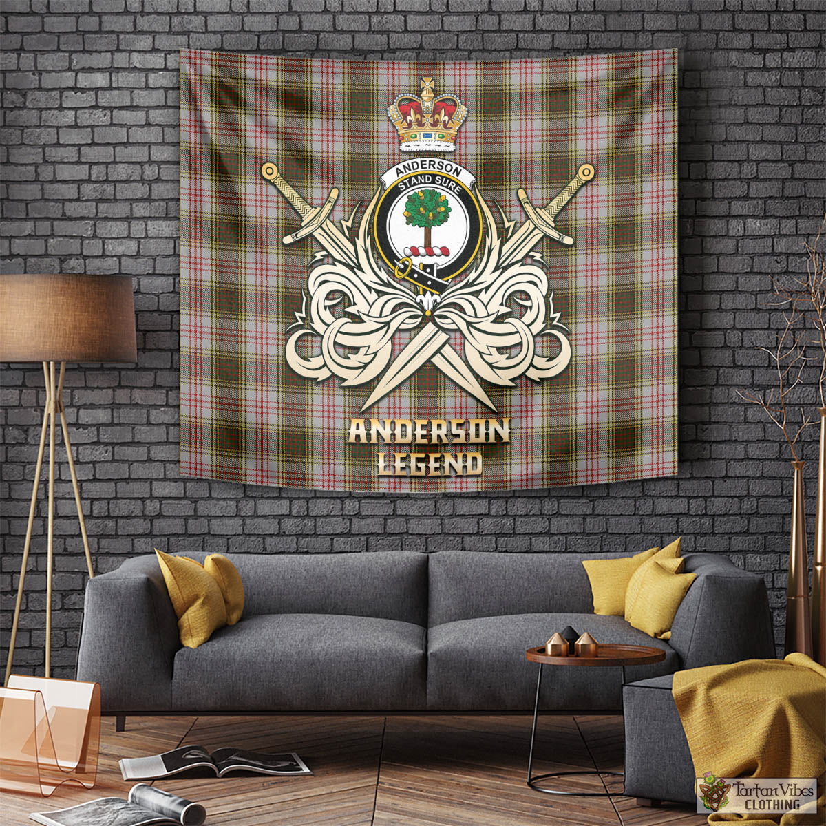 Tartan Vibes Clothing Anderson Dress Tartan Tapestry with Clan Crest and the Golden Sword of Courageous Legacy