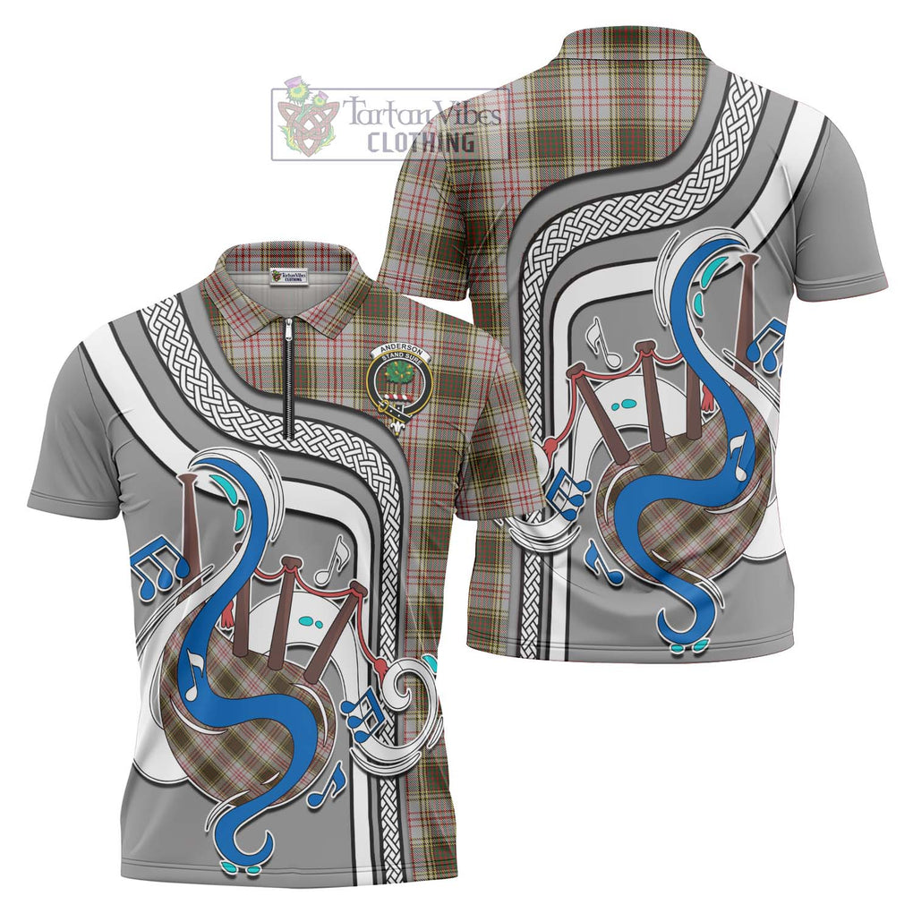 Anderson Dress Tartan Zipper Polo Shirt with Epic Bagpipe Style Unisex - Tartanvibesclothing Shop