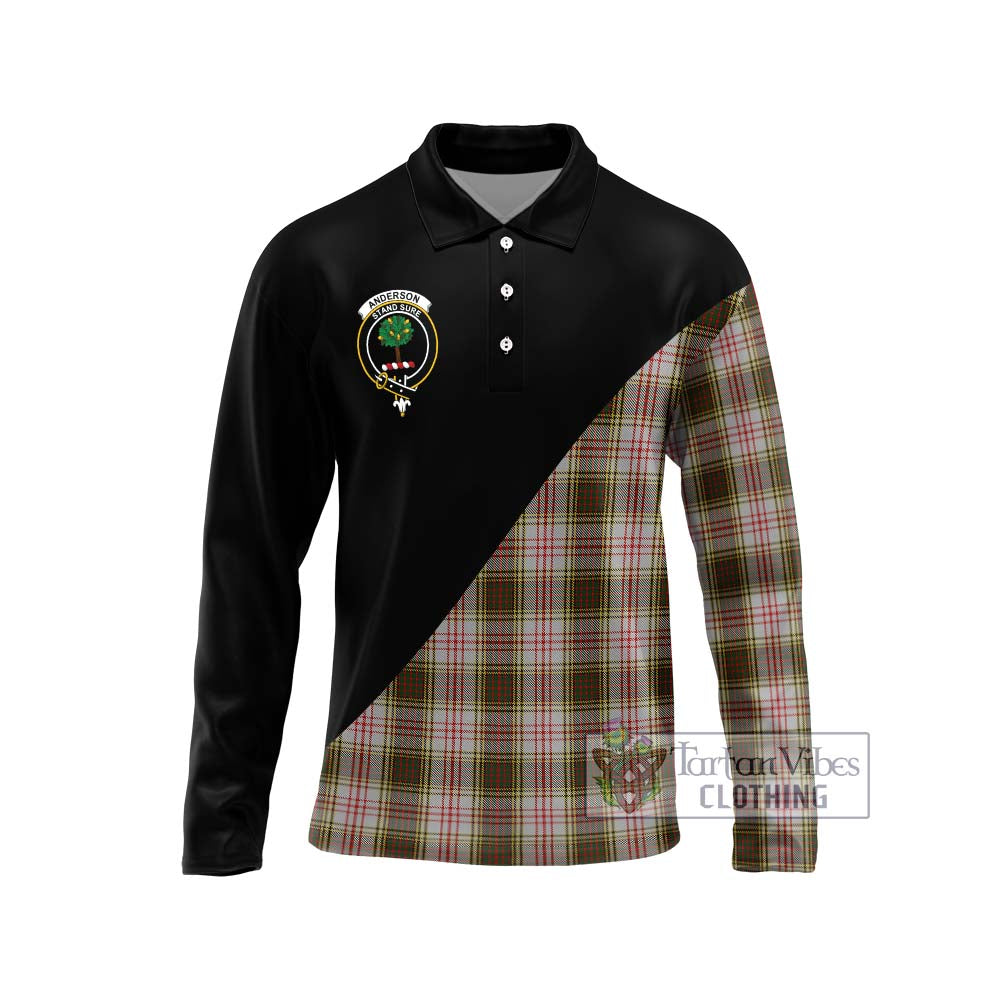 Anderson Dress Tartan Long Sleeve Polo Shirt with Family Crest and Military Logo Style Unisex - Tartanvibesclothing Shop