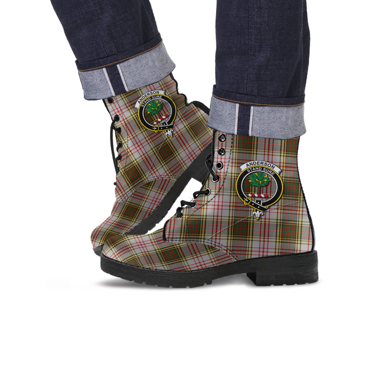 Anderson Dress Tartan Leather Boots with Family Crest - Tartanvibesclothing