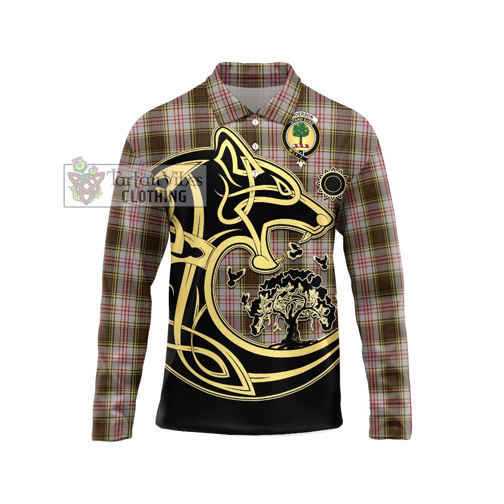 Anderson Dress Tartan Long Sleeve Polo Shirt with Family Crest Celtic Wolf Style Unisex - Tartanvibesclothing Shop