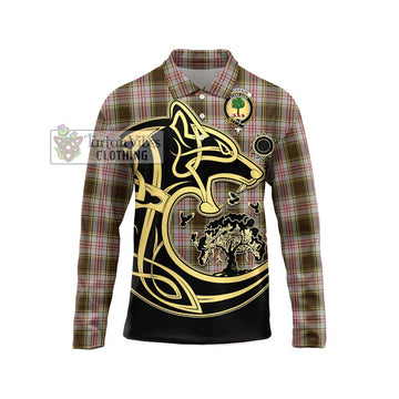 Anderson Dress Tartan Long Sleeve Polo Shirt with Family Crest Celtic Wolf Style