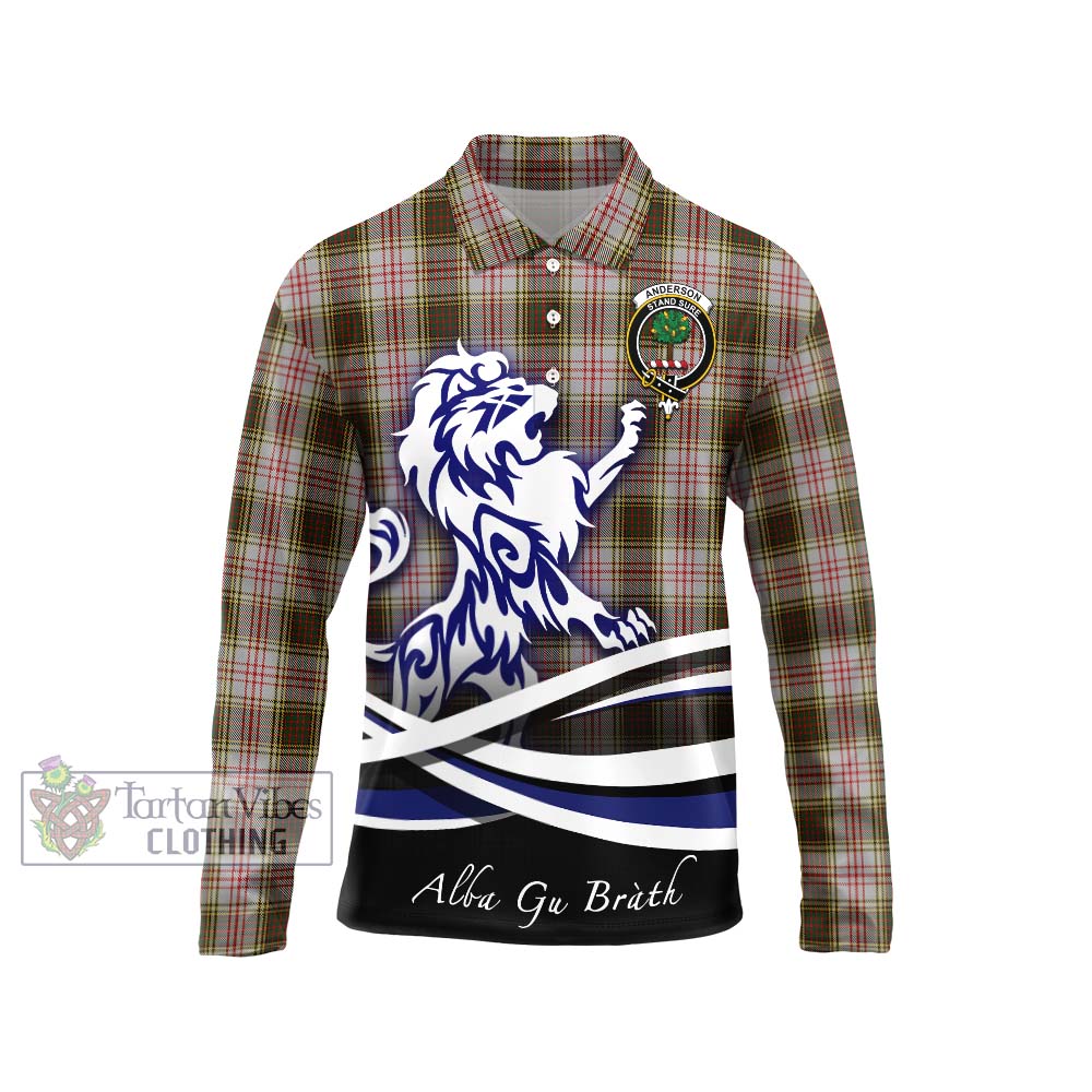 Anderson Dress Tartan Long Sleeve Polo Shirt with Alba Gu Brath Regal Lion Emblem Unisex - Tartanvibesclothing Shop