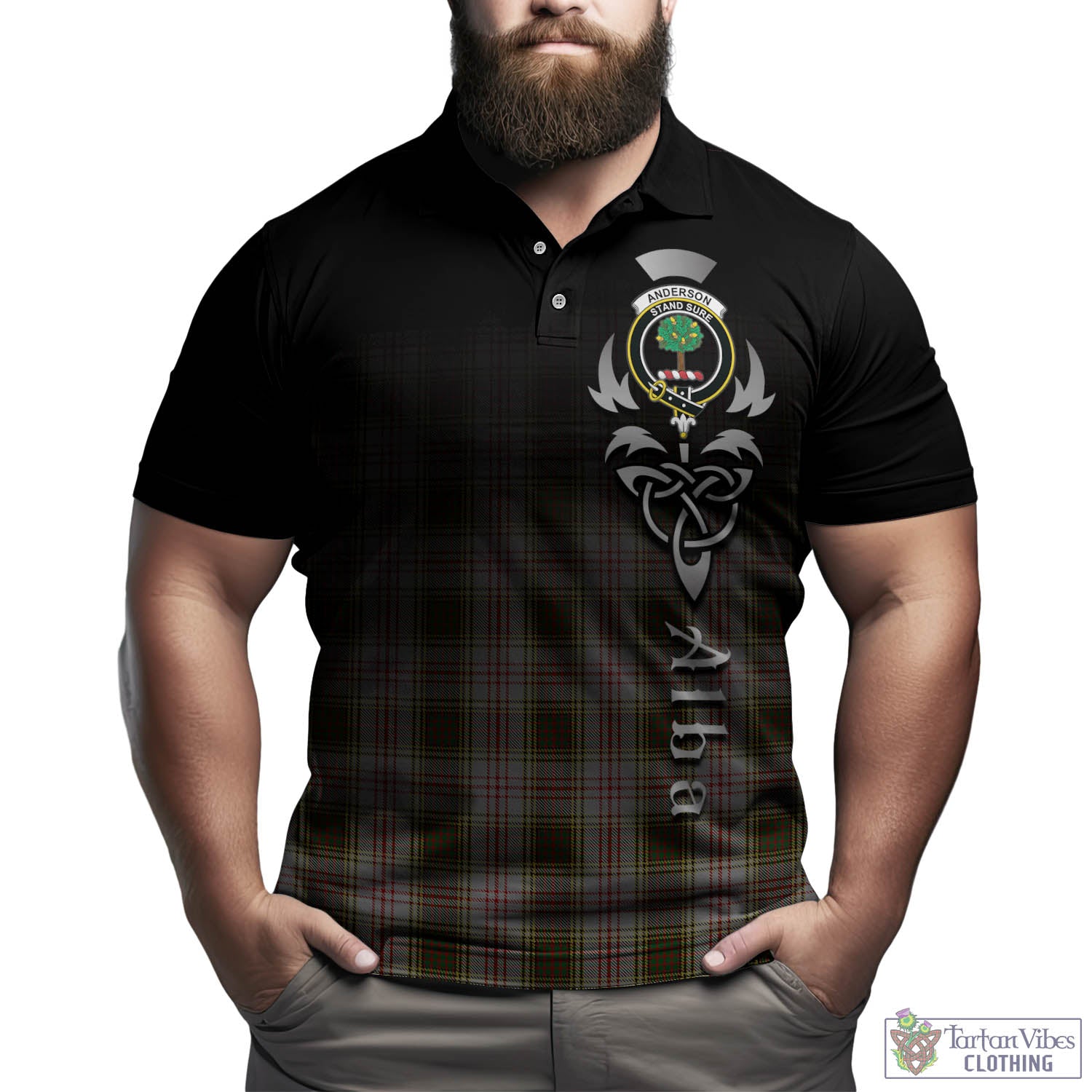 Tartan Vibes Clothing Anderson Dress Tartan Polo Shirt Featuring Alba Gu Brath Family Crest Celtic Inspired