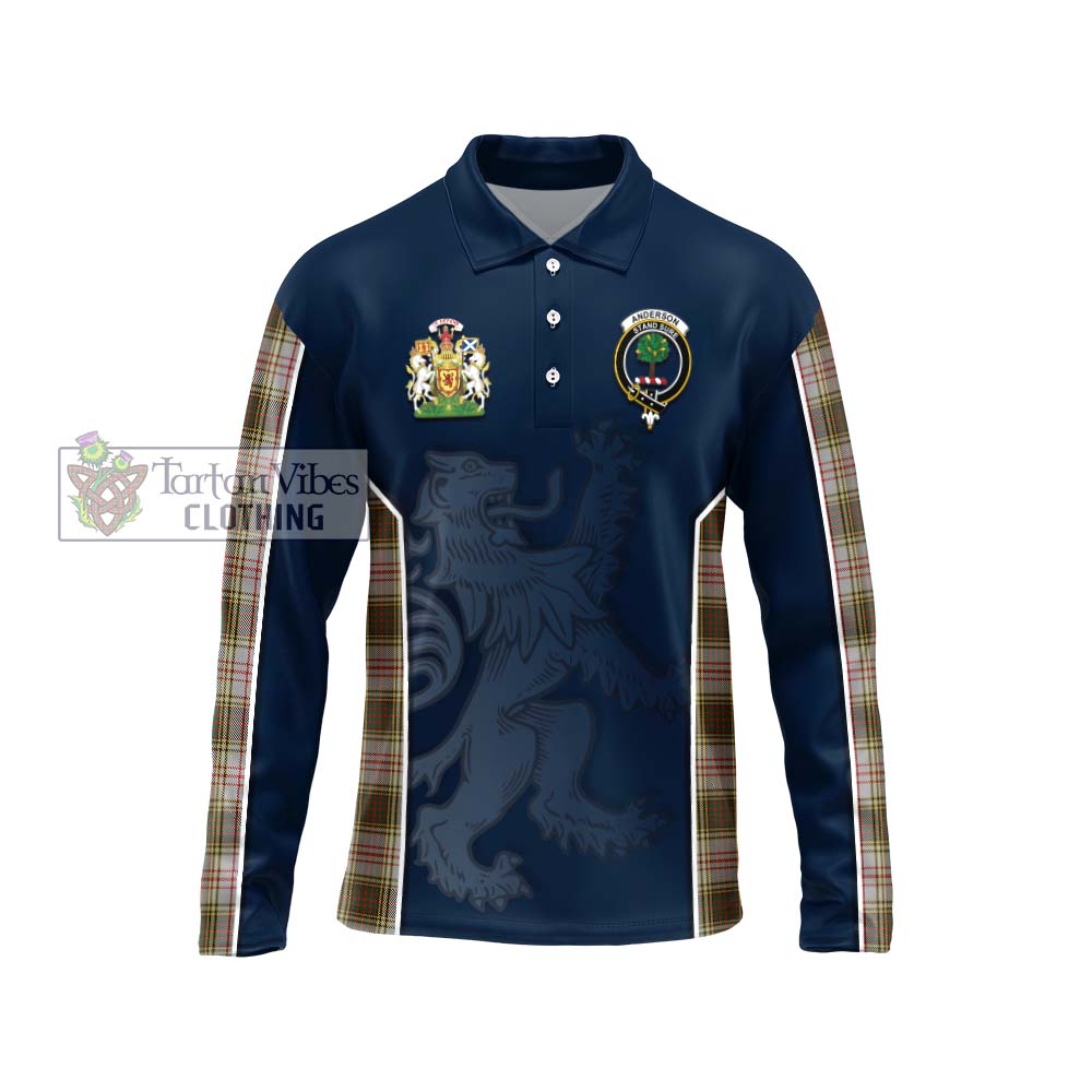 Anderson Dress Tartan Long Sleeve Polo Shirt with Family Crest and Lion Rampant Vibes Sport Style Unisex - Tartan Vibes Clothing