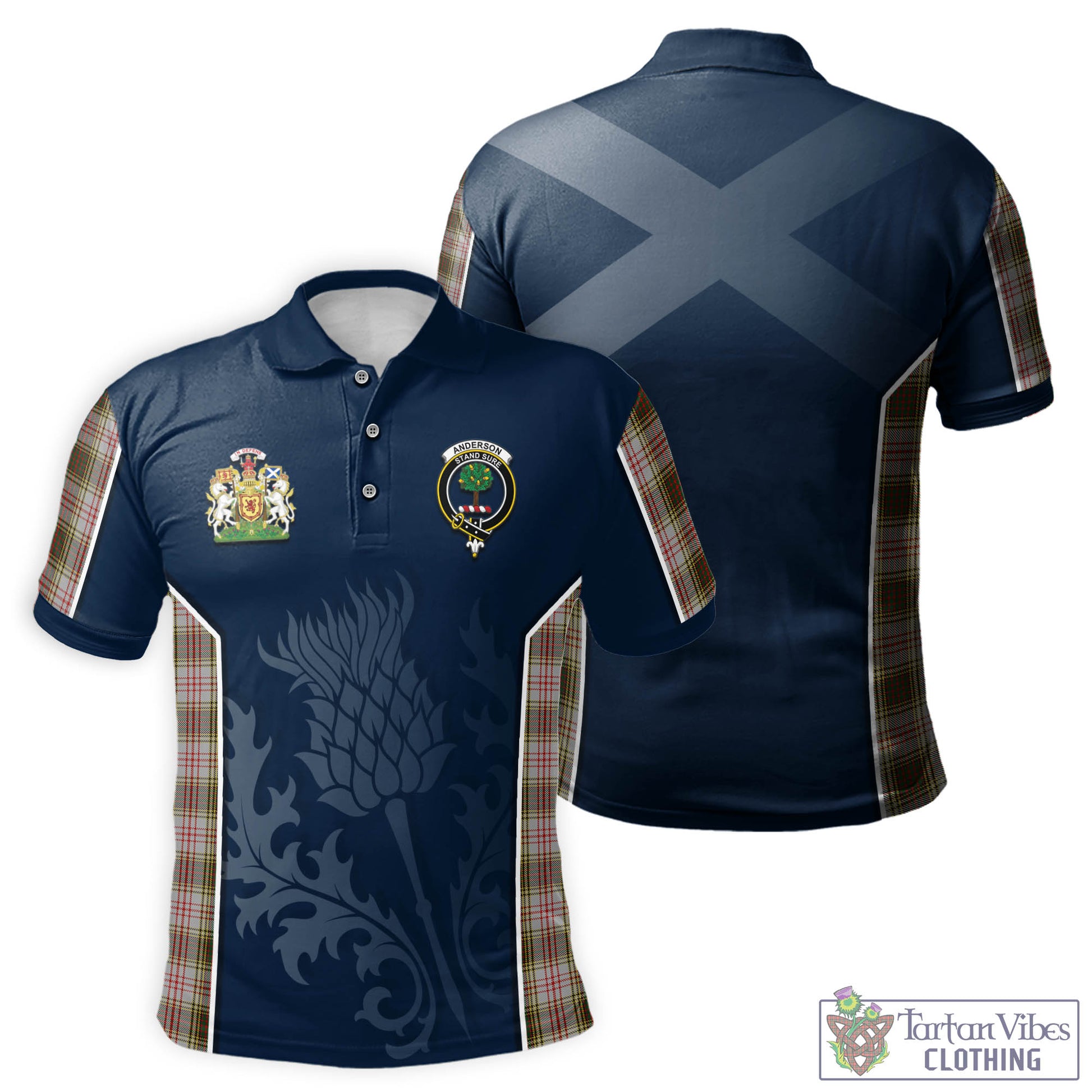 Tartan Vibes Clothing Anderson Dress Tartan Men's Polo Shirt with Family Crest and Scottish Thistle Vibes Sport Style