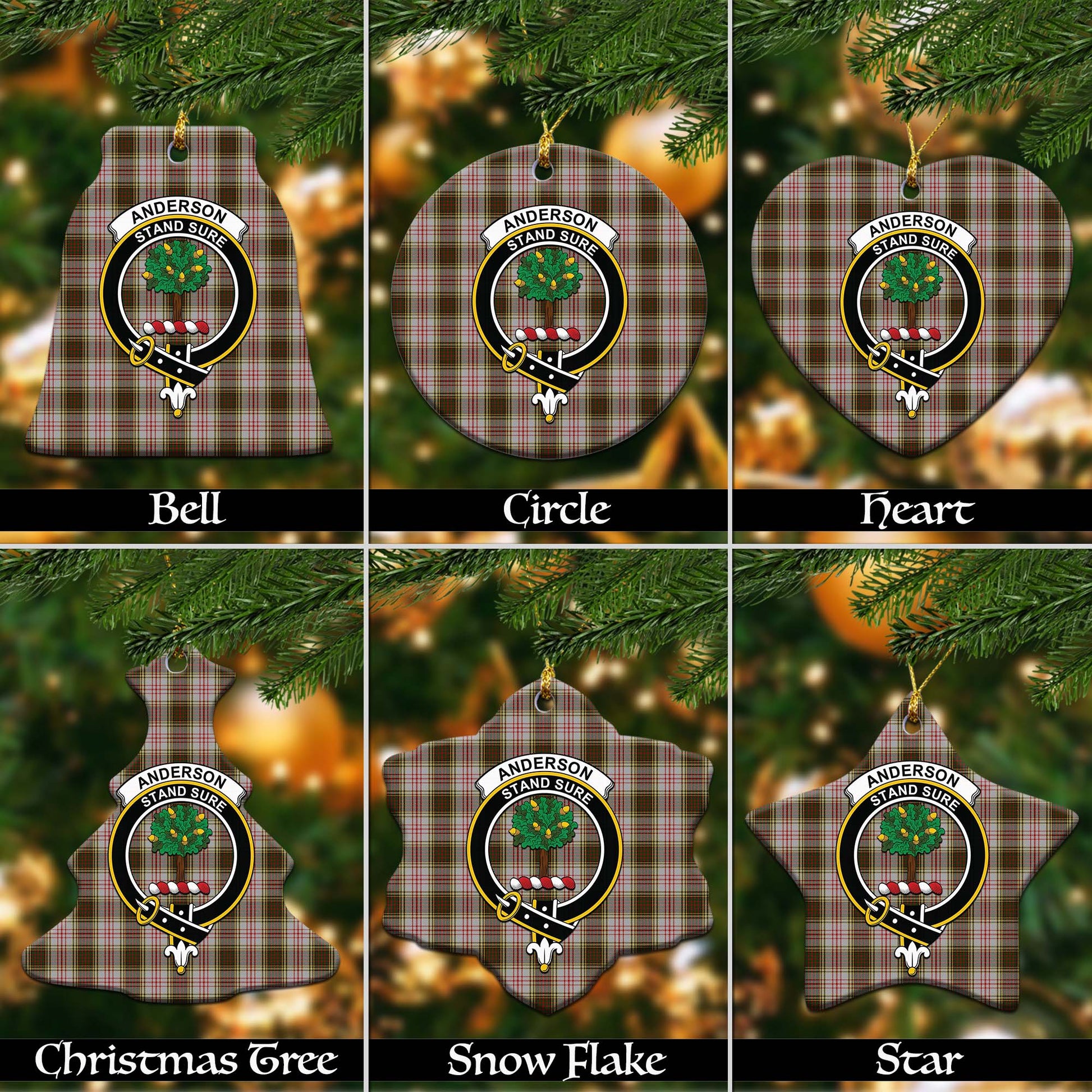 Anderson Dress Tartan Christmas Ornaments with Family Crest Ceramic Bell Pack 1: ornament * 1 piece - Tartanvibesclothing