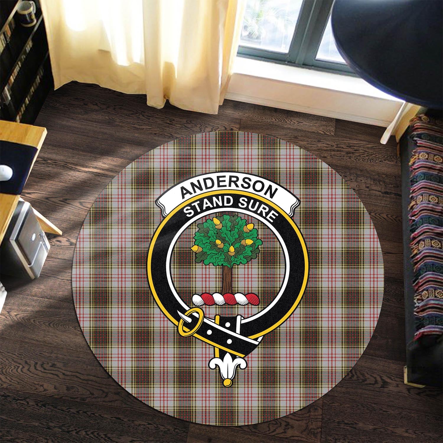 Anderson Dress Tartan Round Rug with Family Crest - Tartanvibesclothing