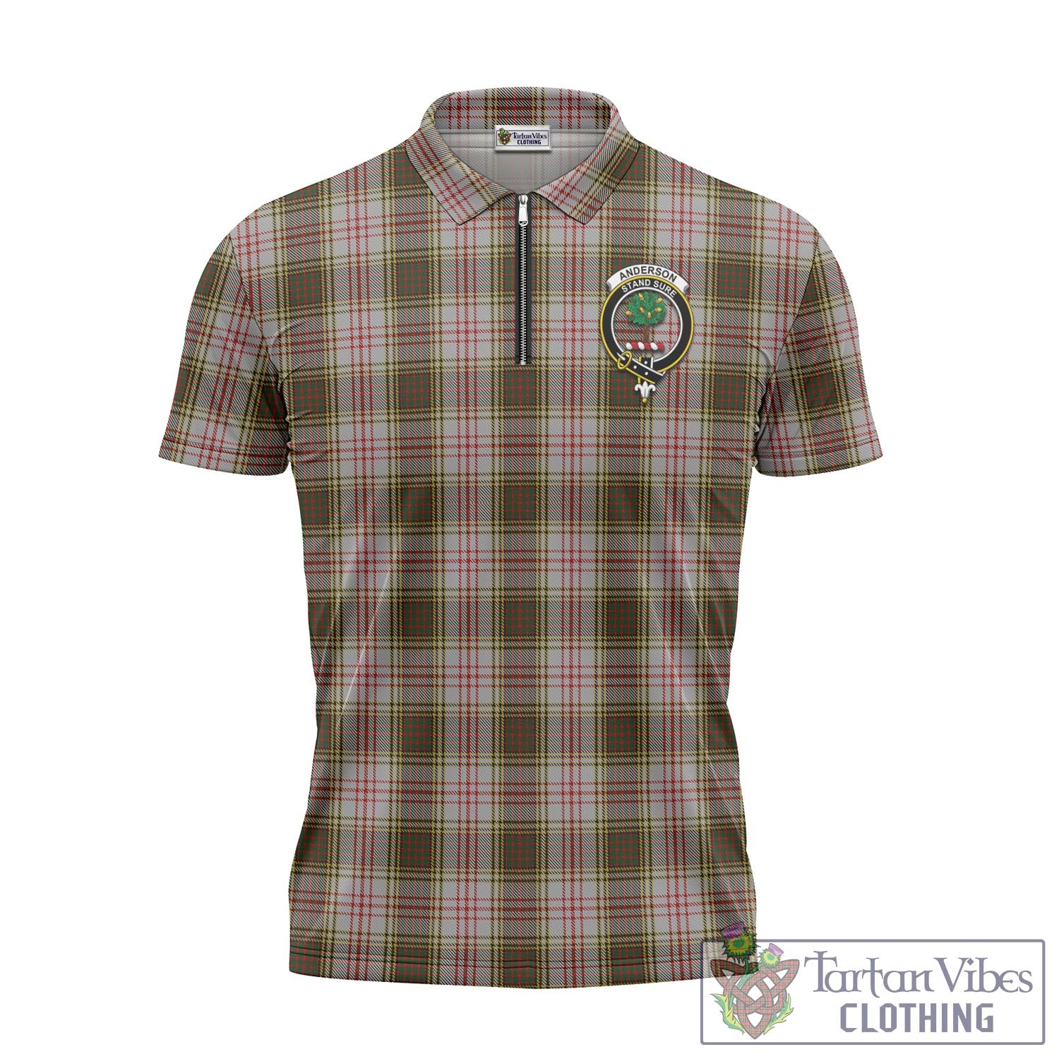 Tartan Vibes Clothing Anderson Dress Tartan Zipper Polo Shirt with Family Crest