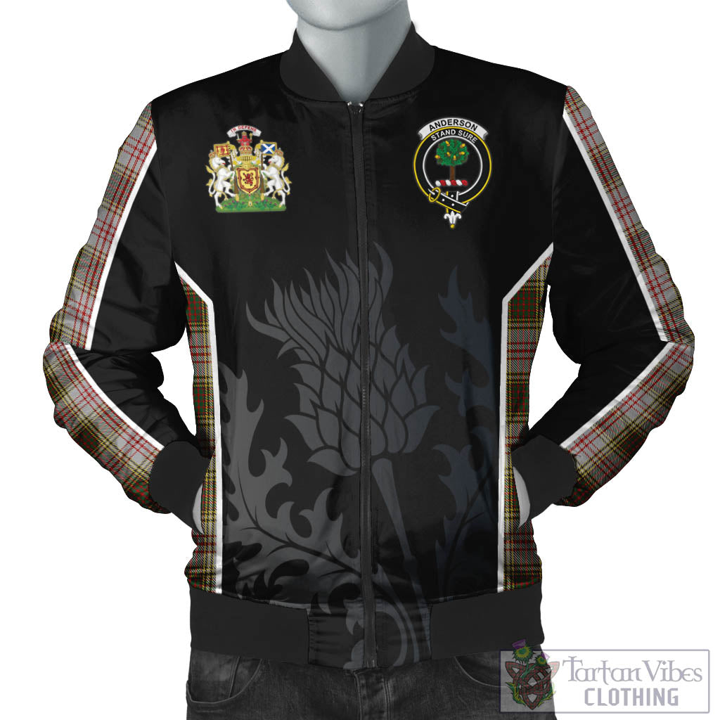 Tartan Vibes Clothing Anderson Dress Tartan Bomber Jacket with Family Crest and Scottish Thistle Vibes Sport Style