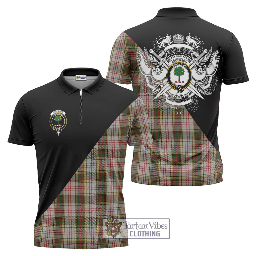 Anderson Dress Tartan Zipper Polo Shirt with Family Crest and Military Logo Style Unisex - Tartanvibesclothing Shop