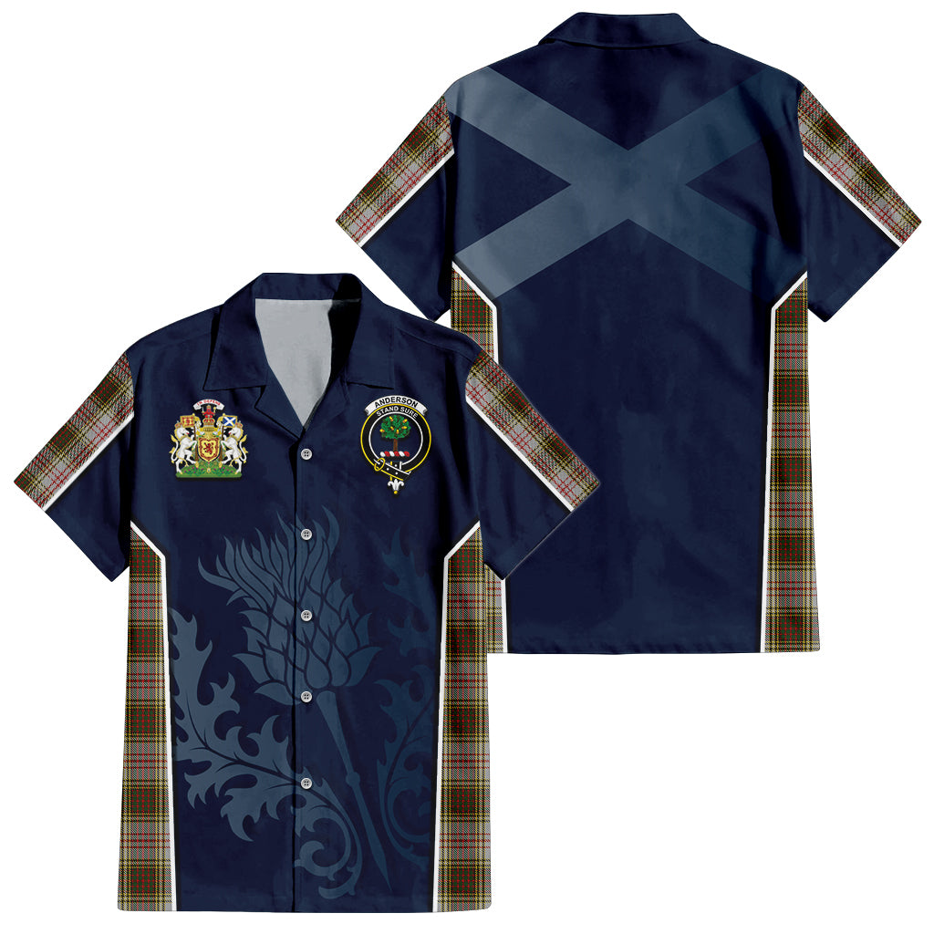 Tartan Vibes Clothing Anderson Dress Tartan Short Sleeve Button Up Shirt with Family Crest and Scottish Thistle Vibes Sport Style