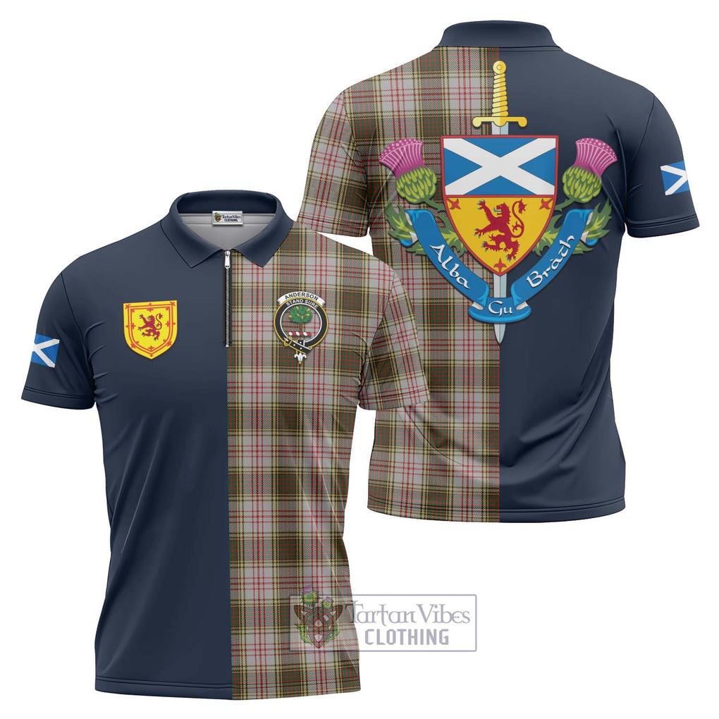 Tartan Vibes Clothing Anderson Dress Tartan Zipper Polo Shirt with Scottish Lion Royal Arm Half Style