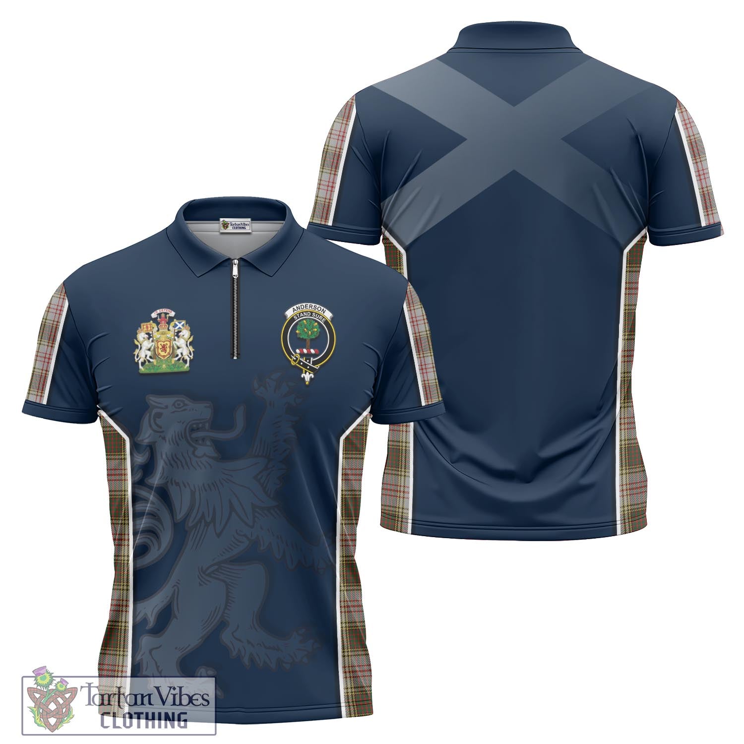 Tartan Vibes Clothing Anderson Dress Tartan Zipper Polo Shirt with Family Crest and Lion Rampant Vibes Sport Style