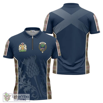 Anderson Dress Tartan Zipper Polo Shirt with Family Crest and Scottish Thistle Vibes Sport Style