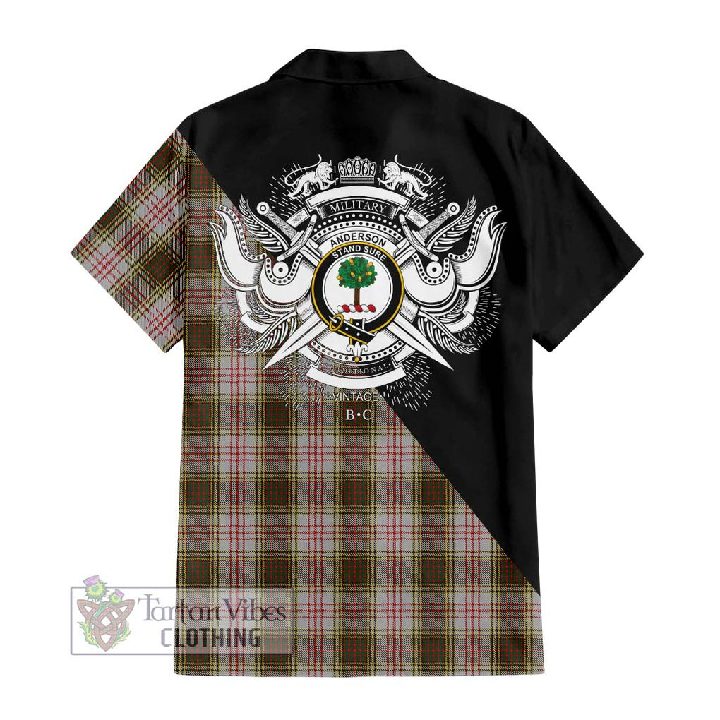 Anderson Dress Tartan Short Sleeve Button Shirt with Family Crest and Military Logo Style - Tartanvibesclothing Shop